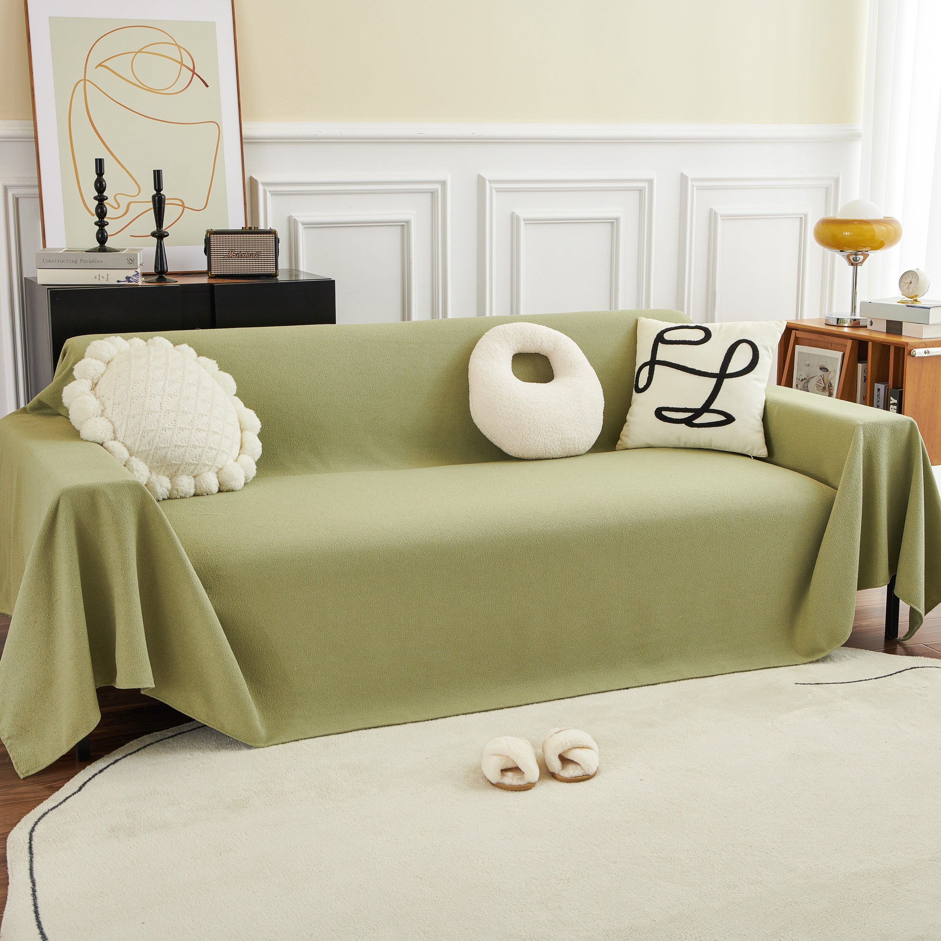 Teddy Throw Blanket and Stylish Slipcover for Couch, Waterproof Sofa Cover for Pets