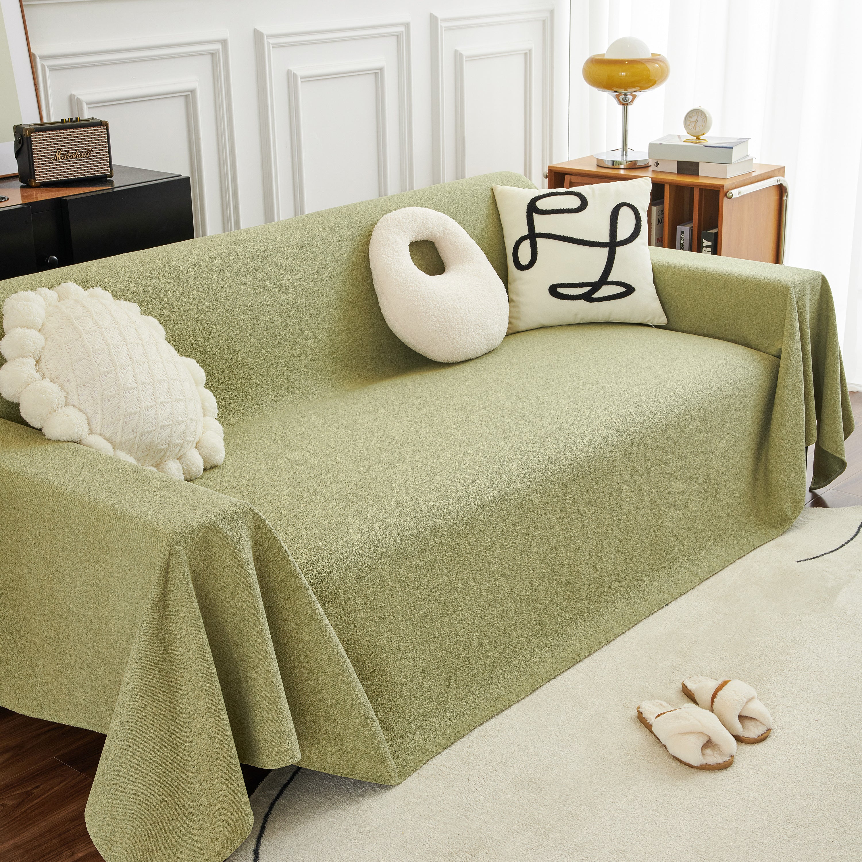 Teddy Throw Blanket and Stylish Slipcover for Couch, Waterproof Sofa Cover for Pets