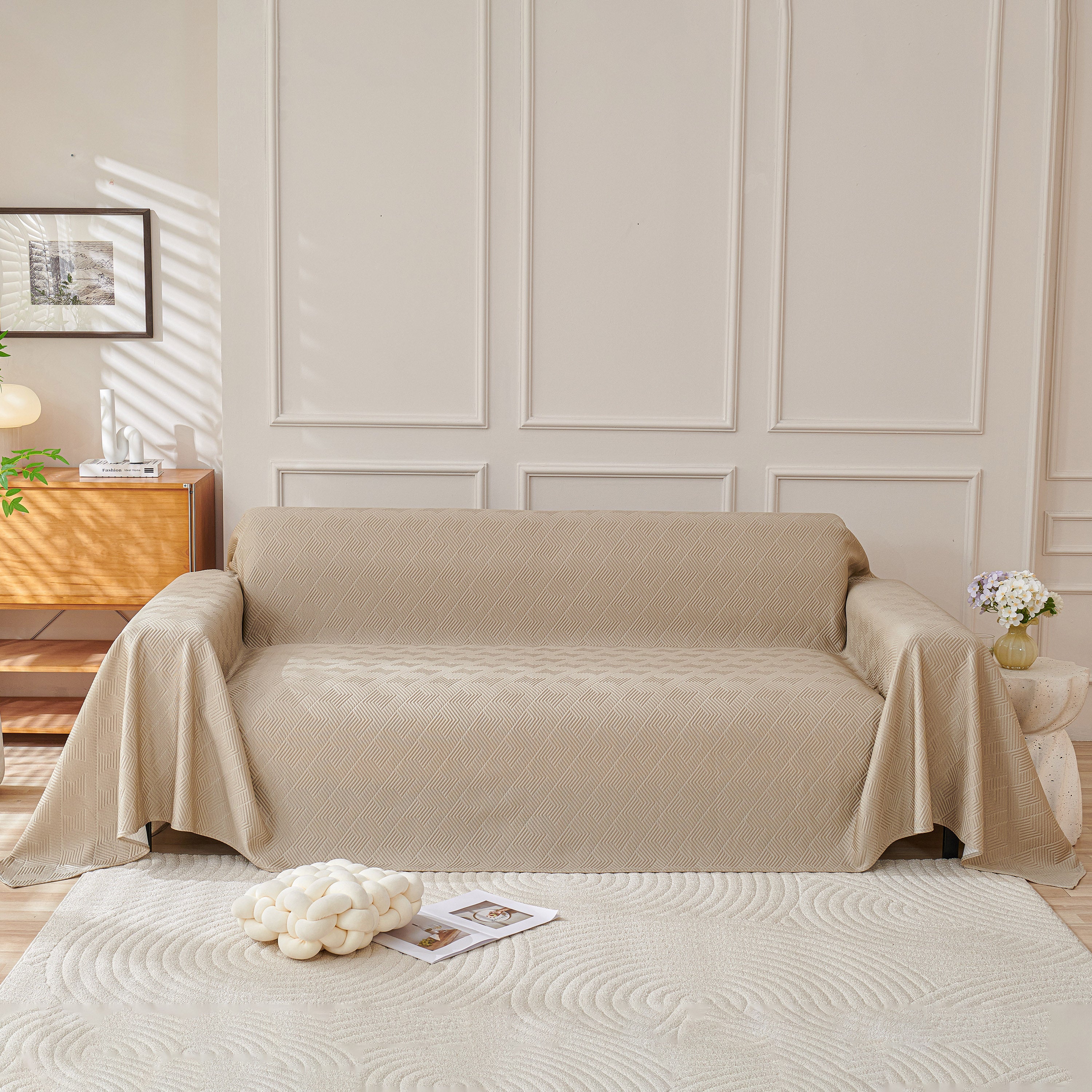 Cooling Scratch Proof Large Sofa Throw Cover, Geometric Texture Couch Protector