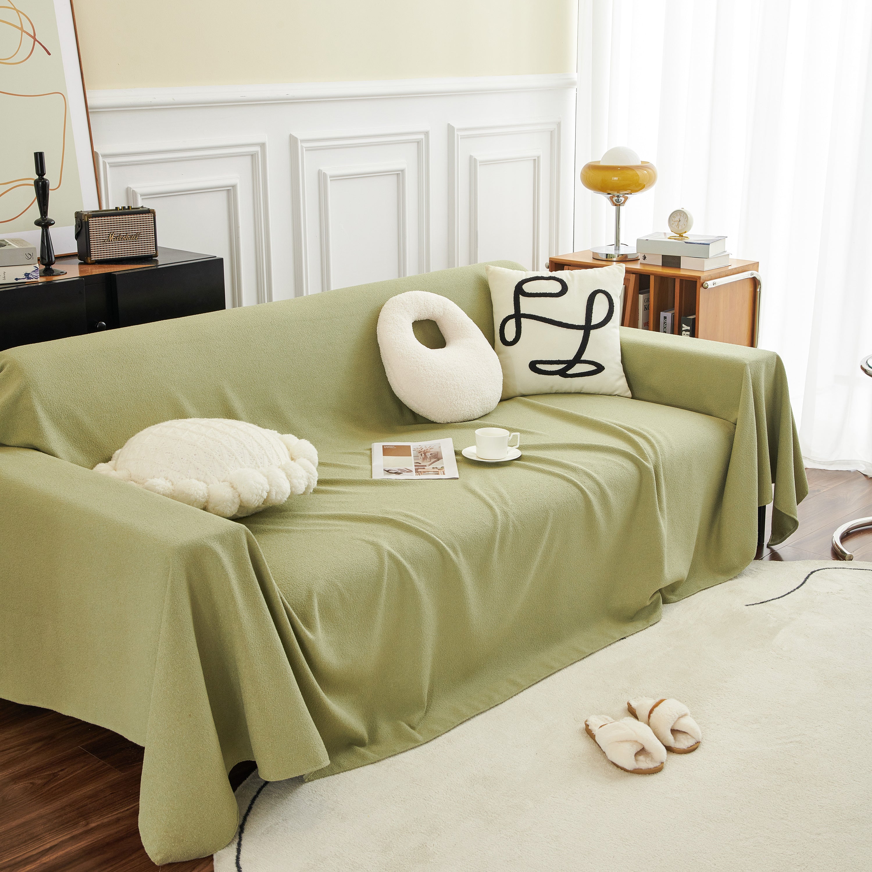 Teddy Throw Blanket and Stylish Slipcover for Couch, Waterproof Sofa Cover for Pets