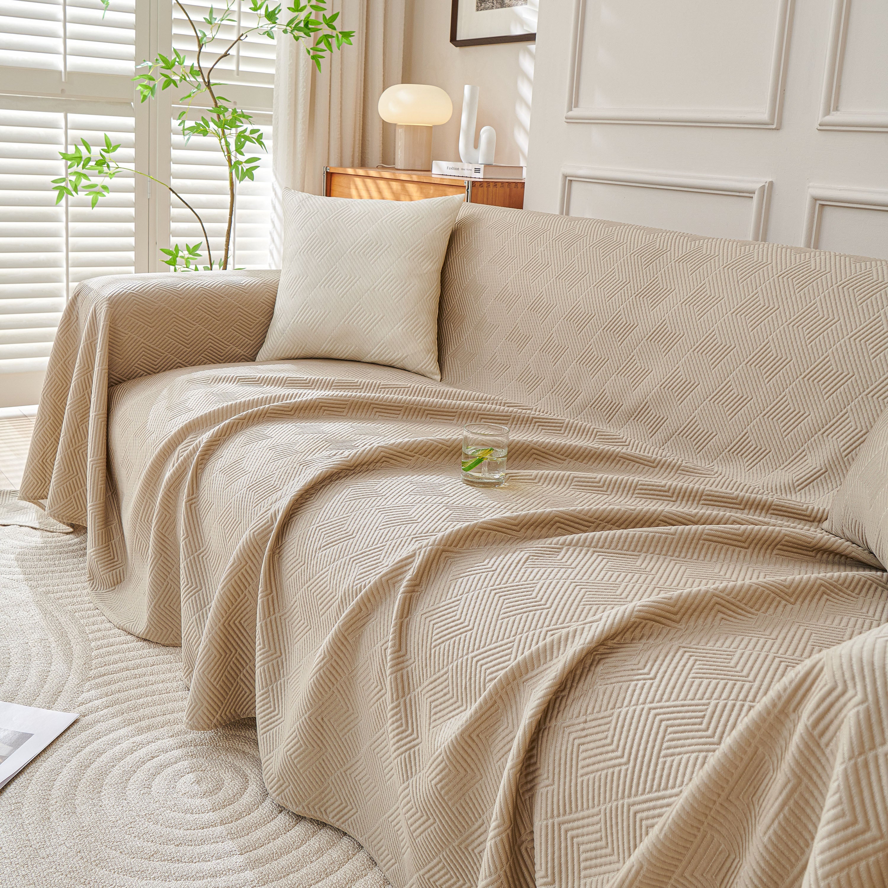 Cooling Scratch Proof Large Sofa Throw Cover, Geometric Texture Couch Protector