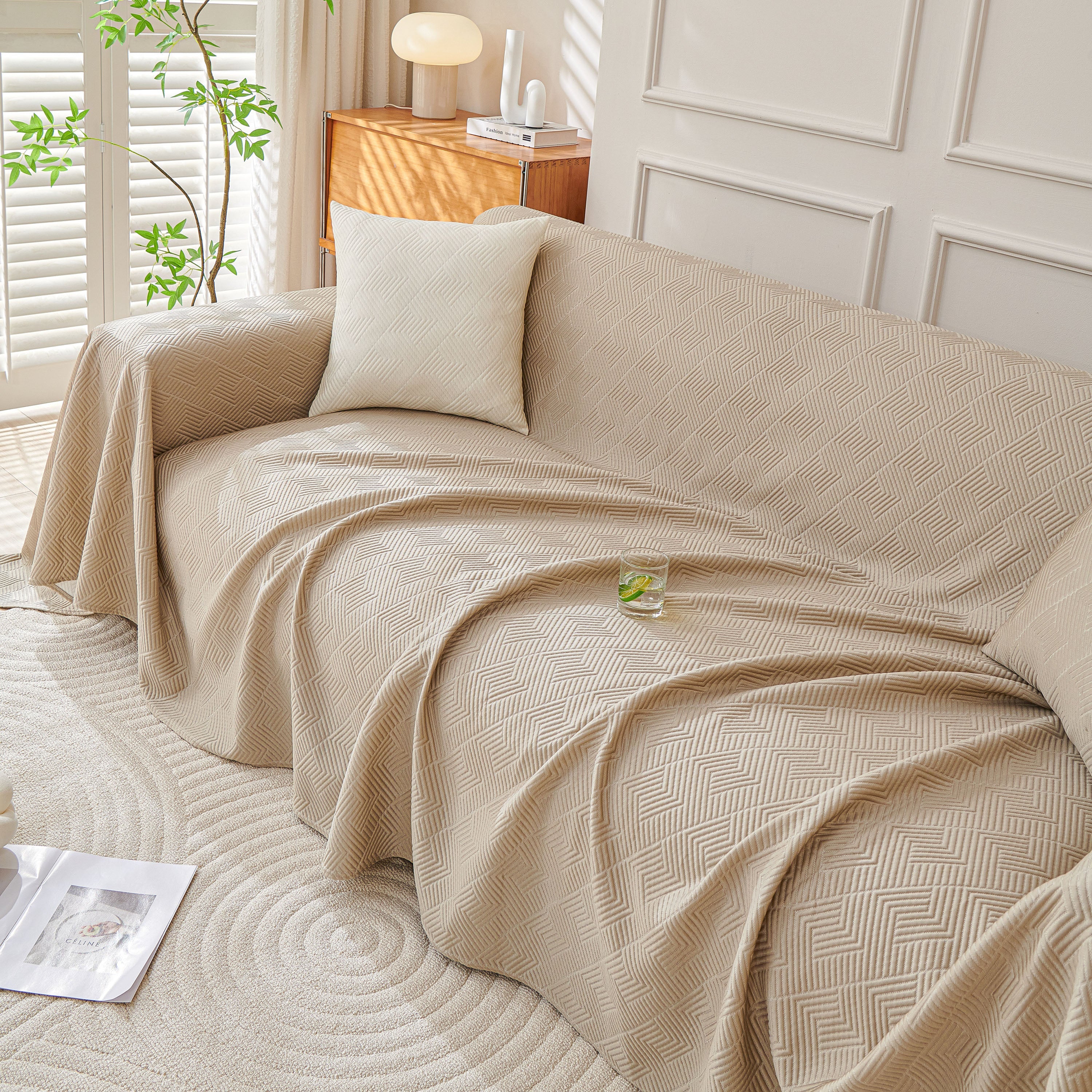 Cooling Scratch Proof Large Sofa Throw Cover, Geometric Texture Couch Protector