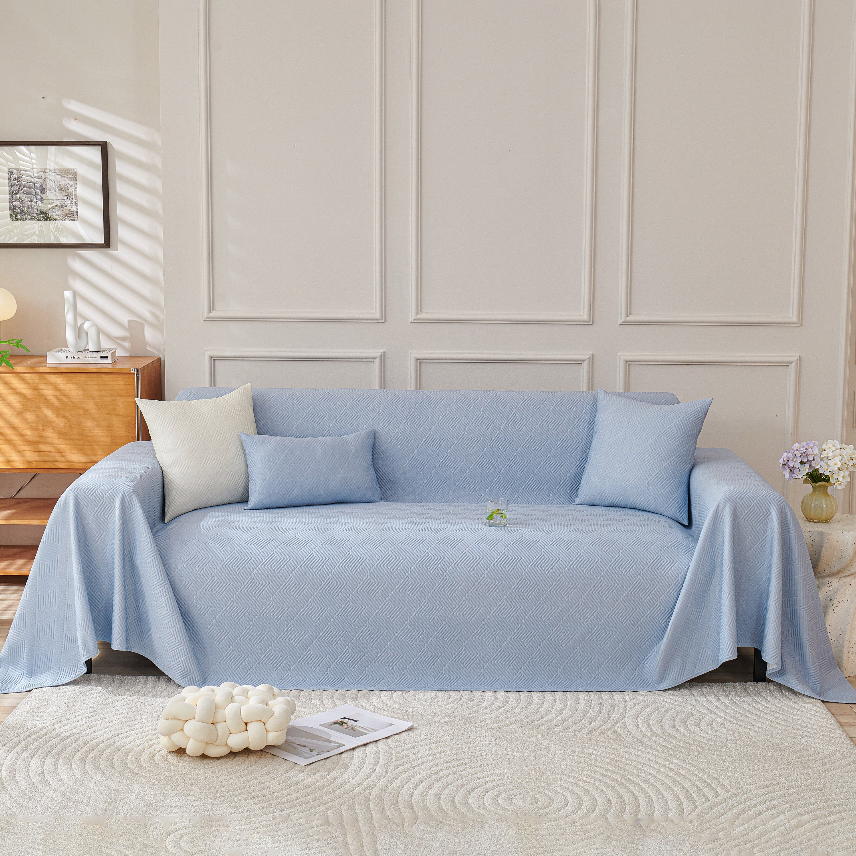Cooling Scratch Proof Large Sofa Throw Cover, Geometric Texture Couch Protector