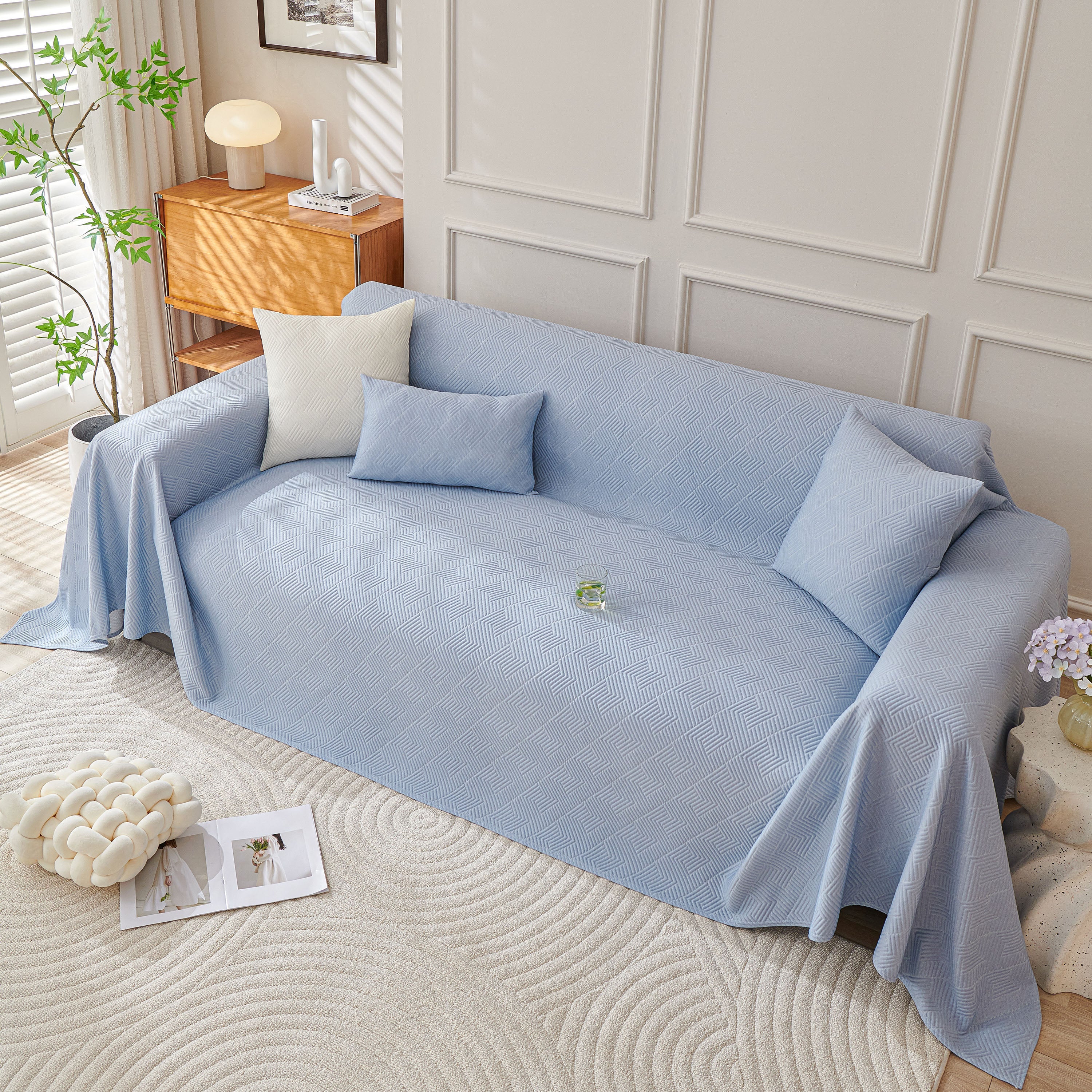 Cooling Scratch Proof Large Sofa Throw Cover, Geometric Texture Couch Protector