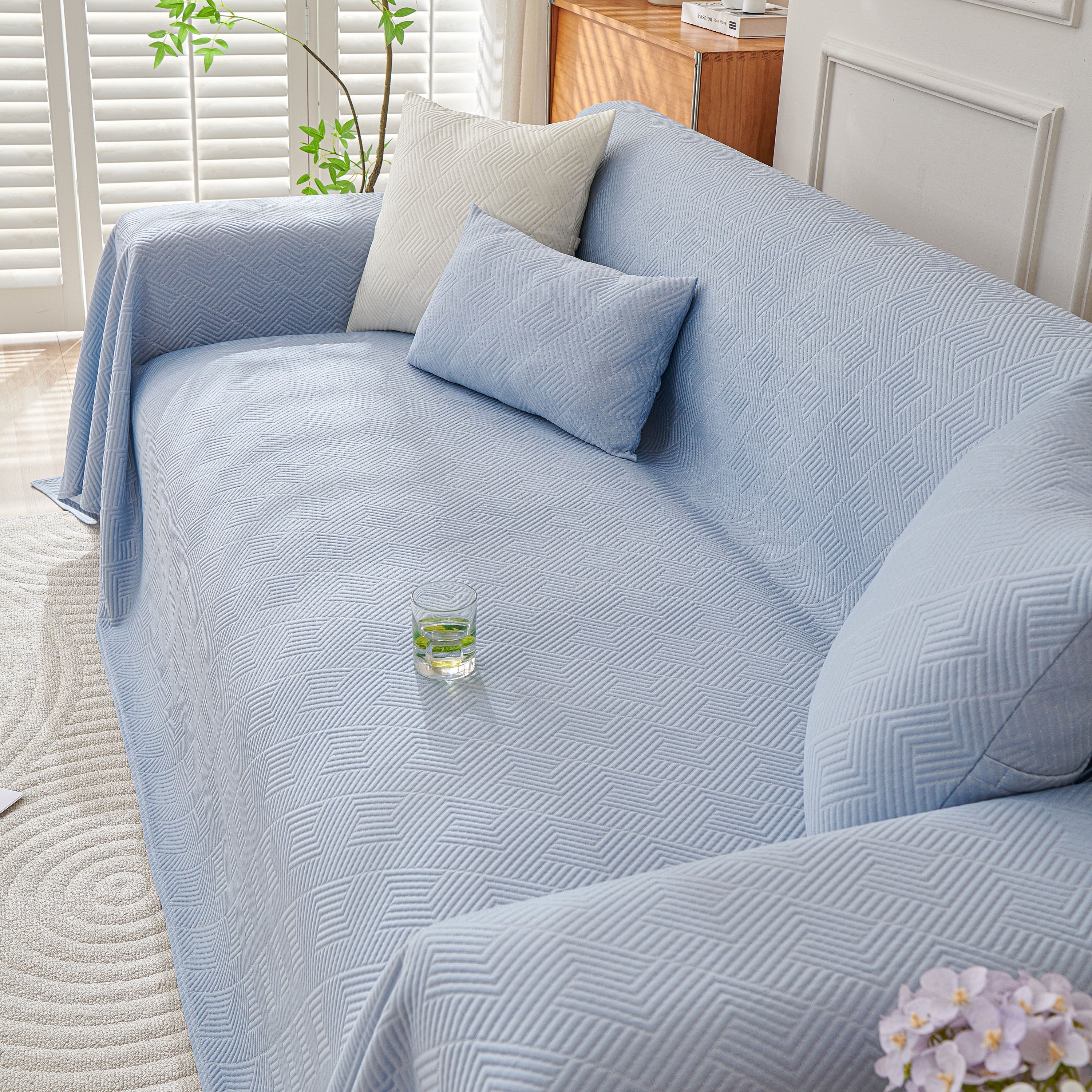 Cooling Scratch Proof Large Sofa Throw Cover, Geometric Texture Couch Protector