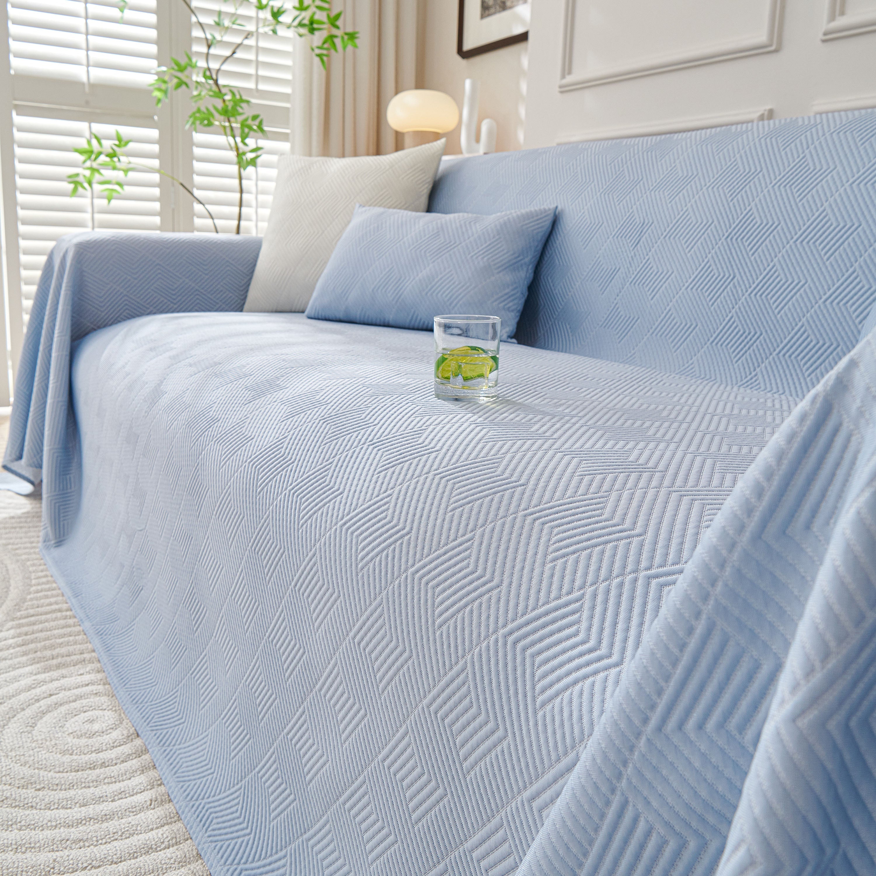 Cooling Scratch Proof Large Sofa Throw Cover, Geometric Texture Couch Protector
