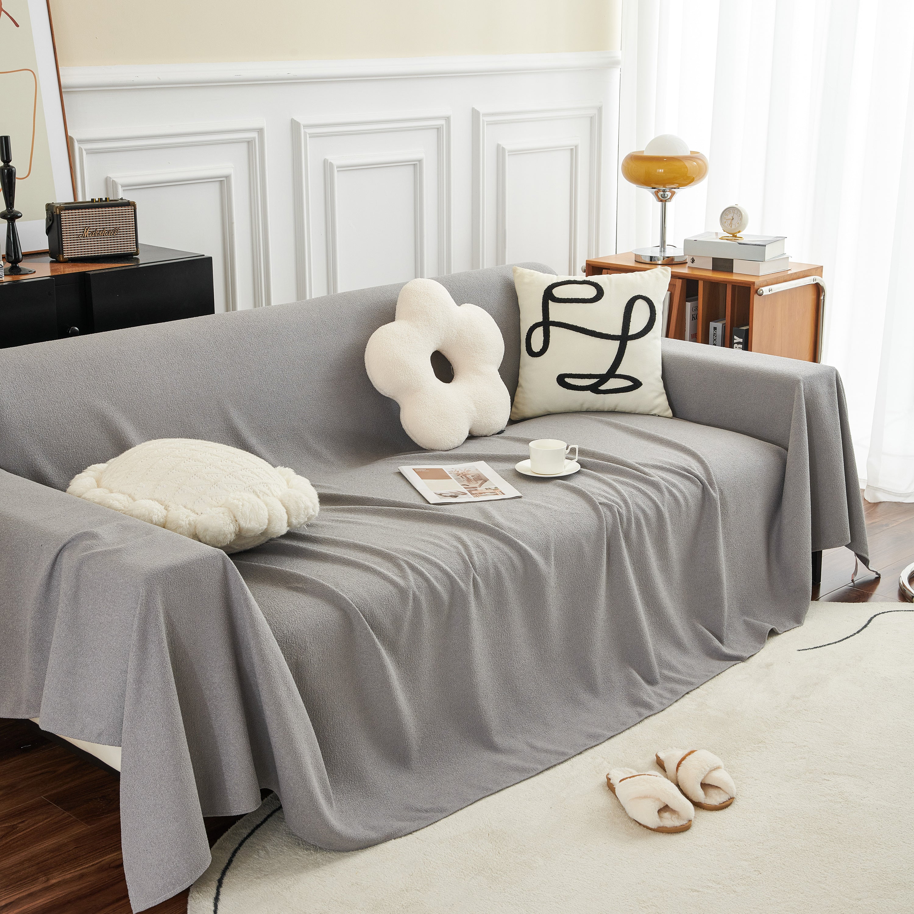 Teddy Throw Blanket and Stylish Slipcover for Couch, Waterproof Sofa Cover for Pets