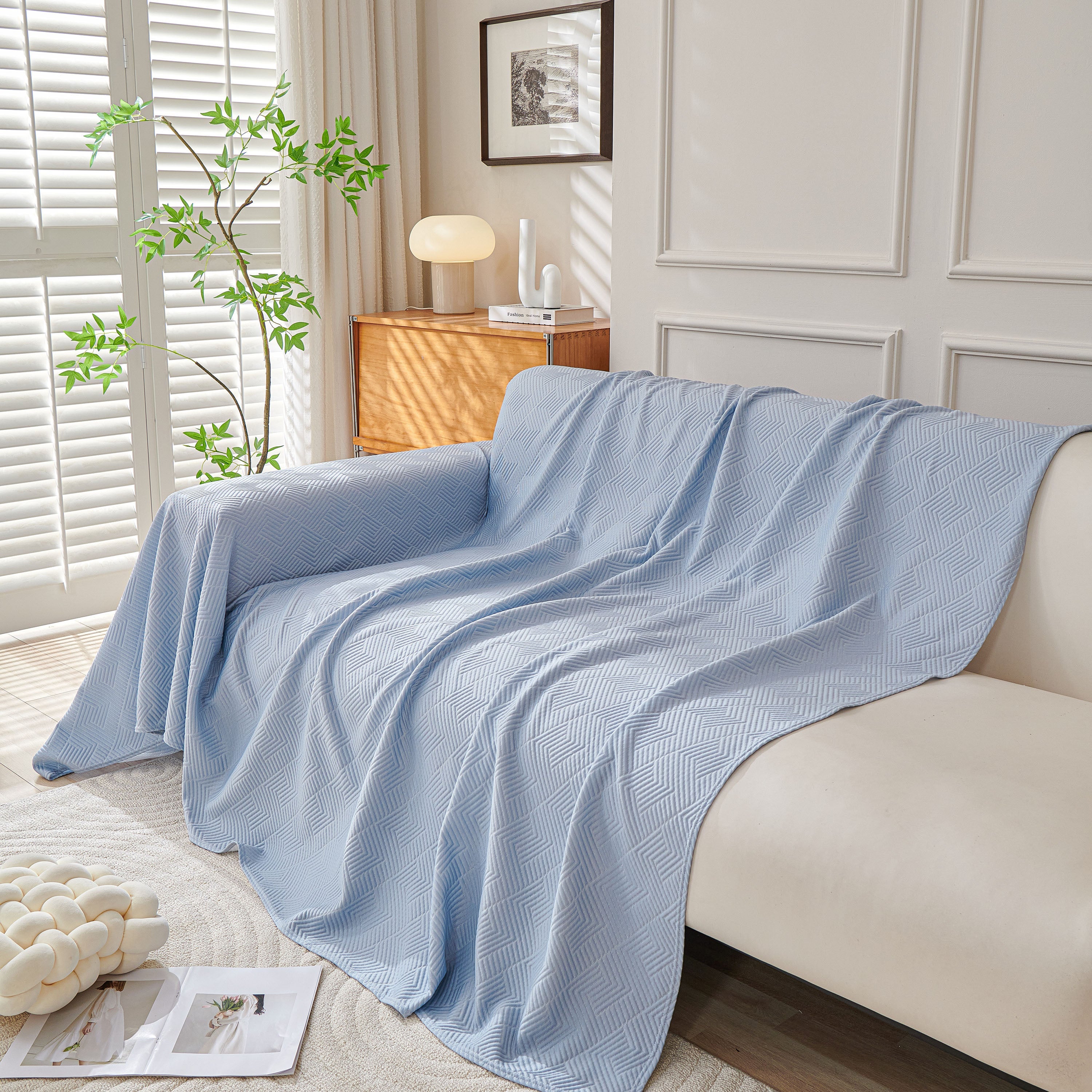Cooling Scratch Proof Large Sofa Throw Cover, Geometric Texture Couch Protector