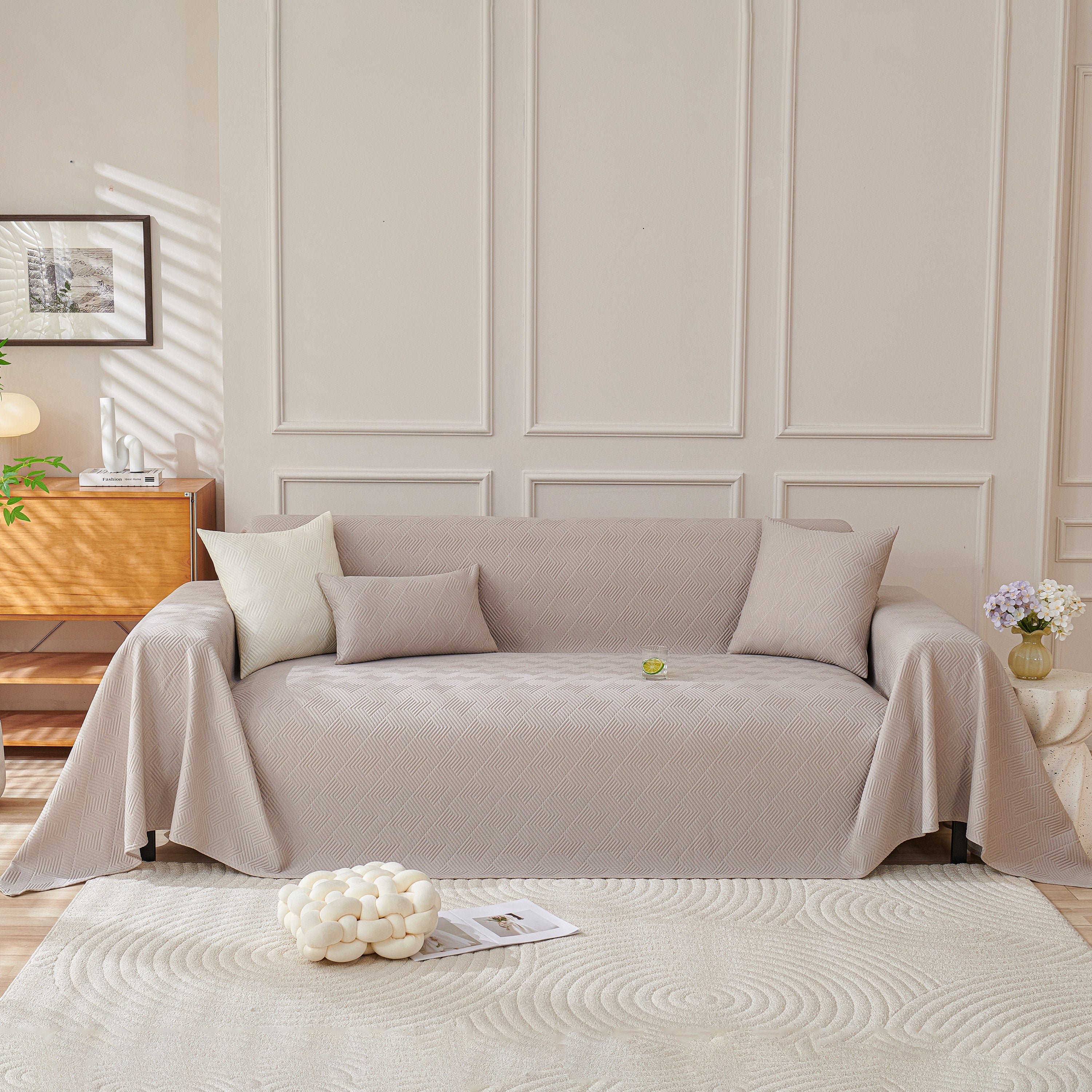 Cooling Scratch Proof Large Sofa Throw Cover, Geometric Texture Couch Protector