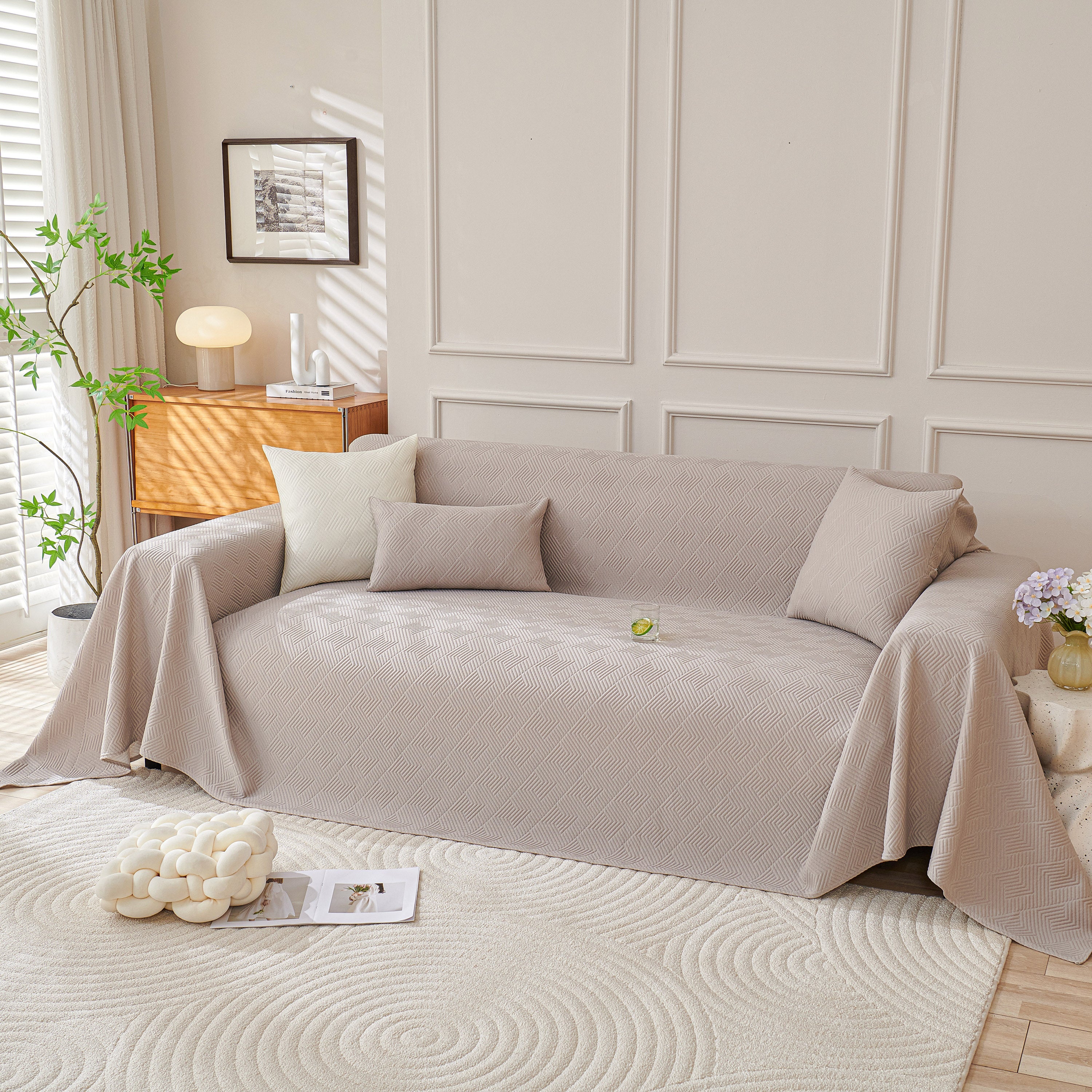 Cooling Scratch Proof Large Sofa Throw Cover, Geometric Texture Couch Protector