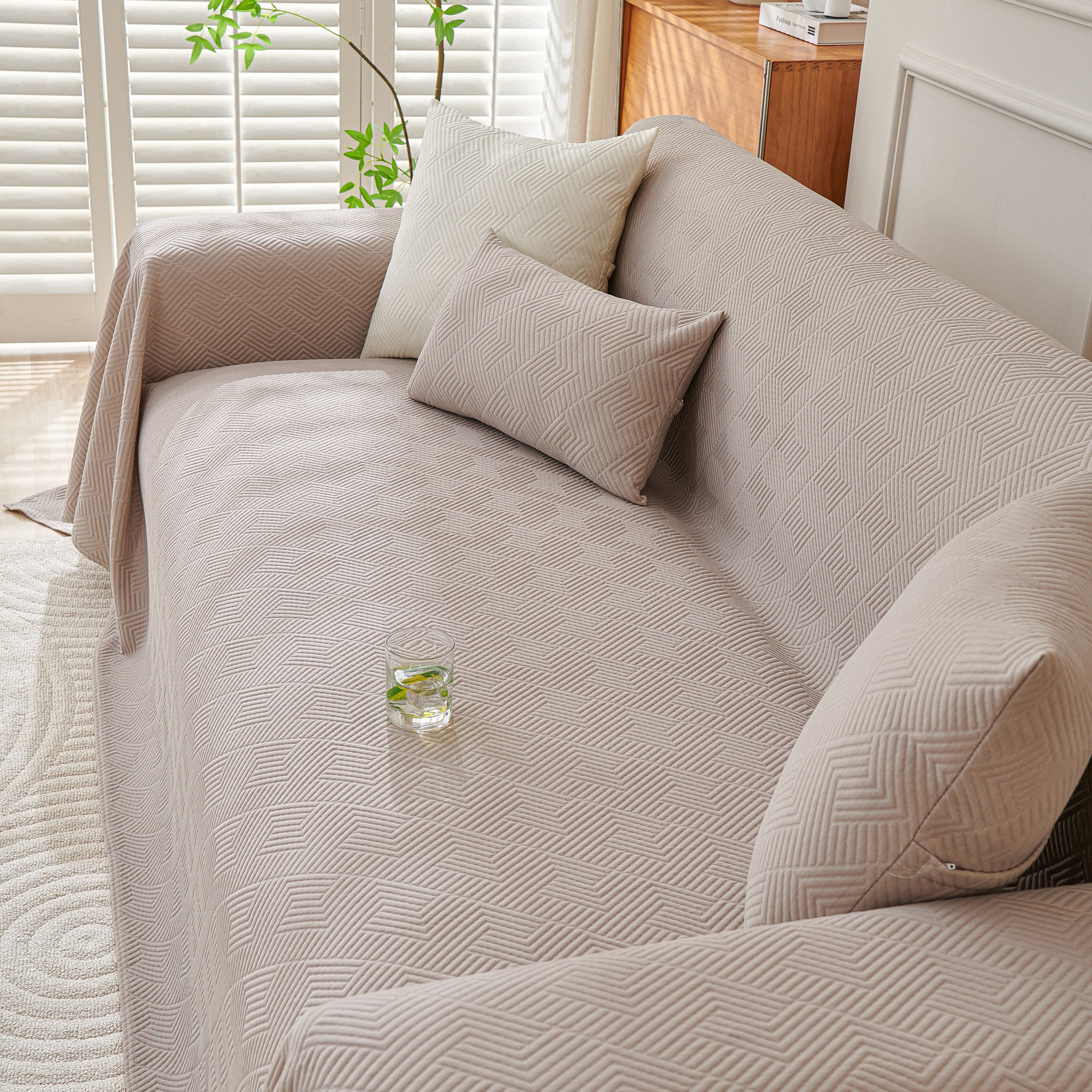 Cooling Scratch Proof Large Sofa Throw Cover, Geometric Texture Couch Protector
