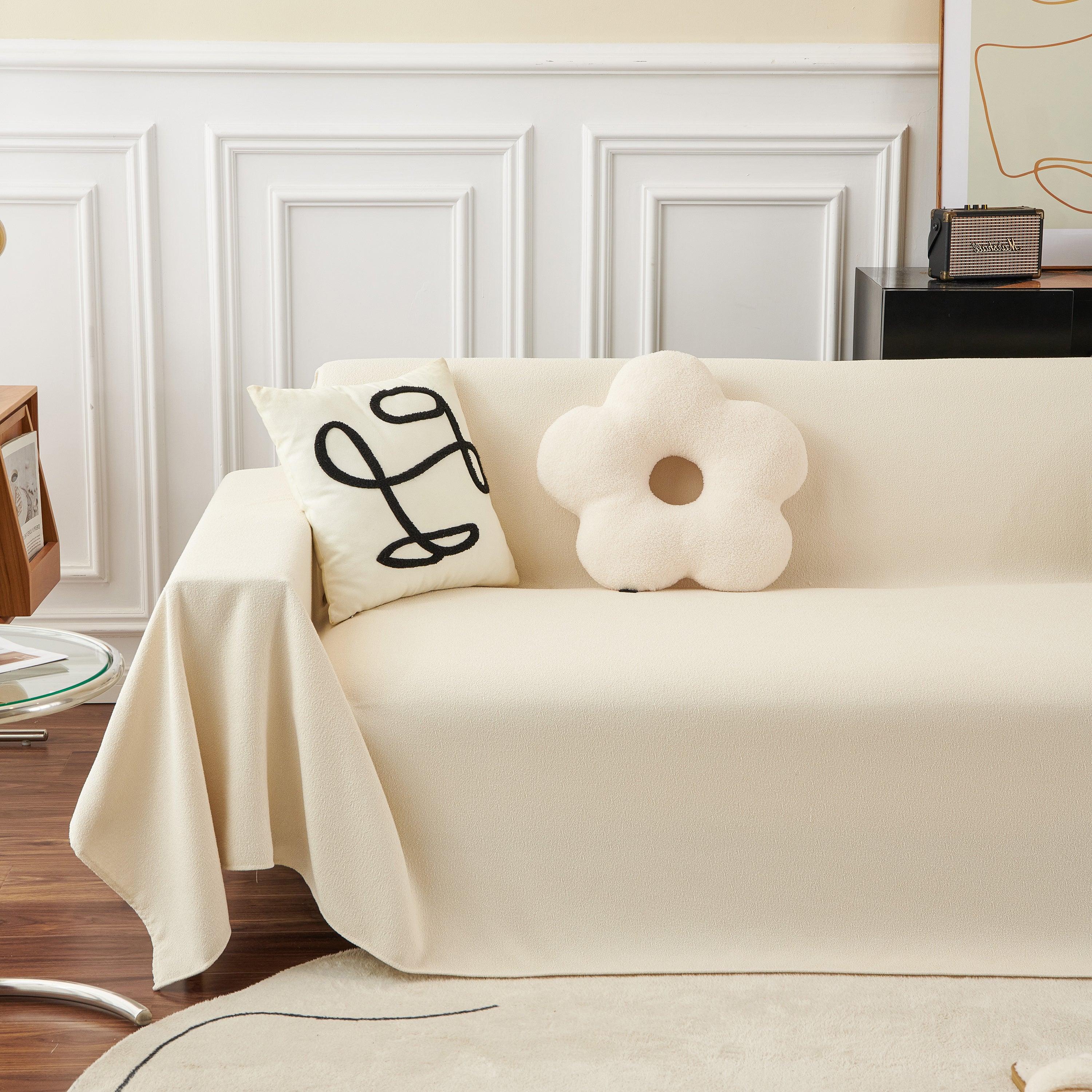 Teddy Throw Blanket and Stylish Slipcover for Couch, Waterproof Sofa Cover for Pets