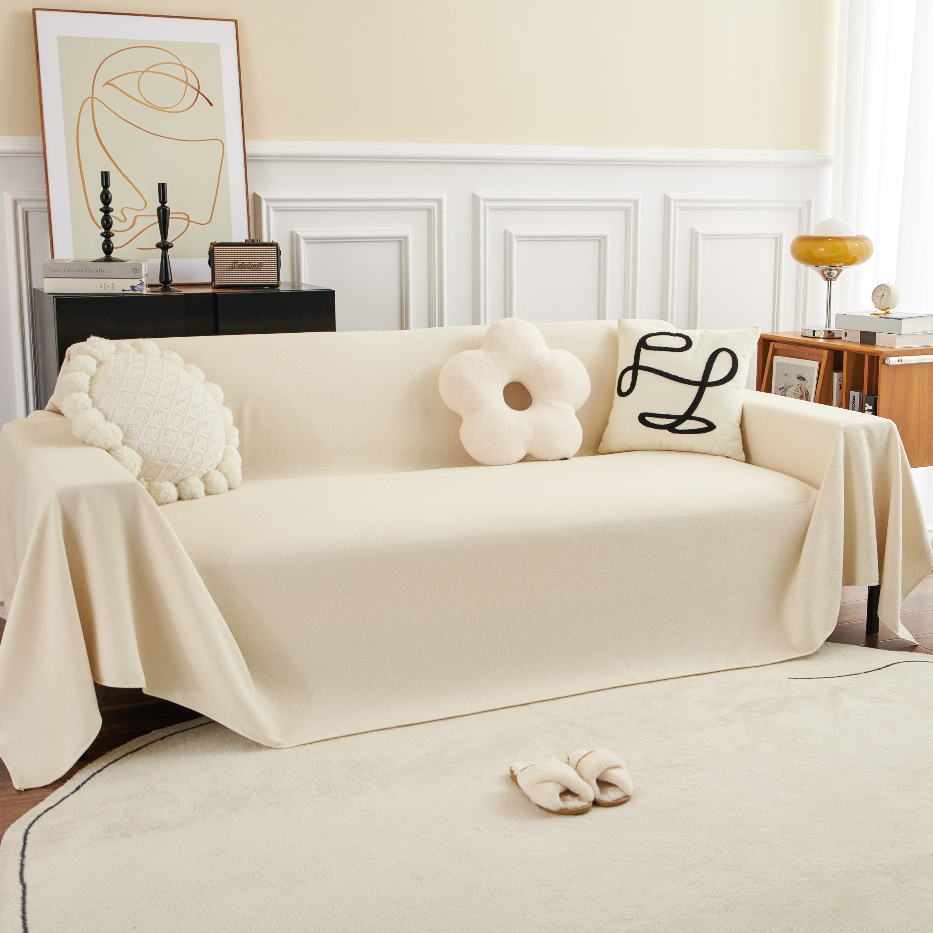 Teddy Throw Blanket and Stylish Slipcover for Couch, Waterproof Sofa Cover for Pets