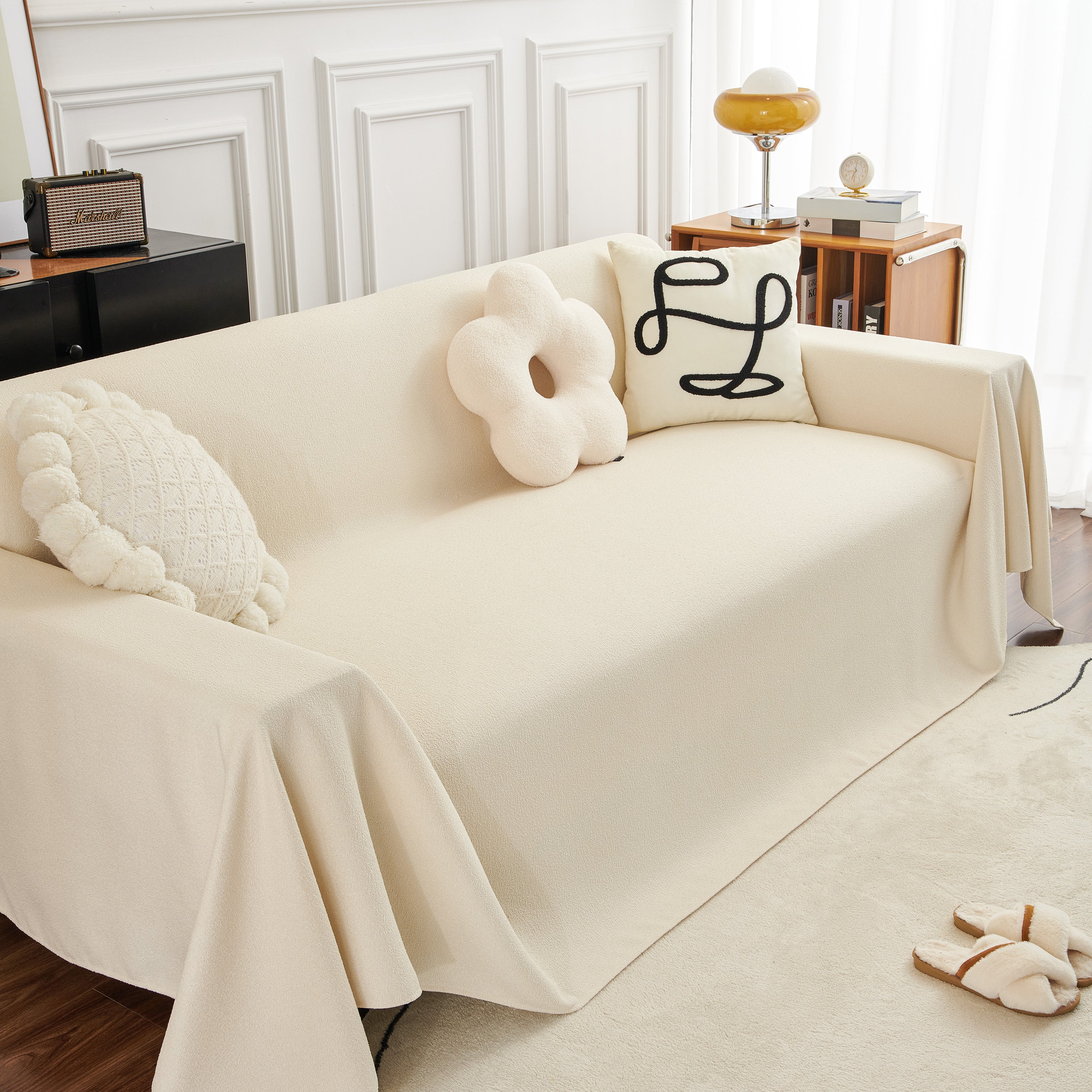 Teddy Throw Blanket and Stylish Slipcover for Couch, Waterproof Sofa Cover for Pets