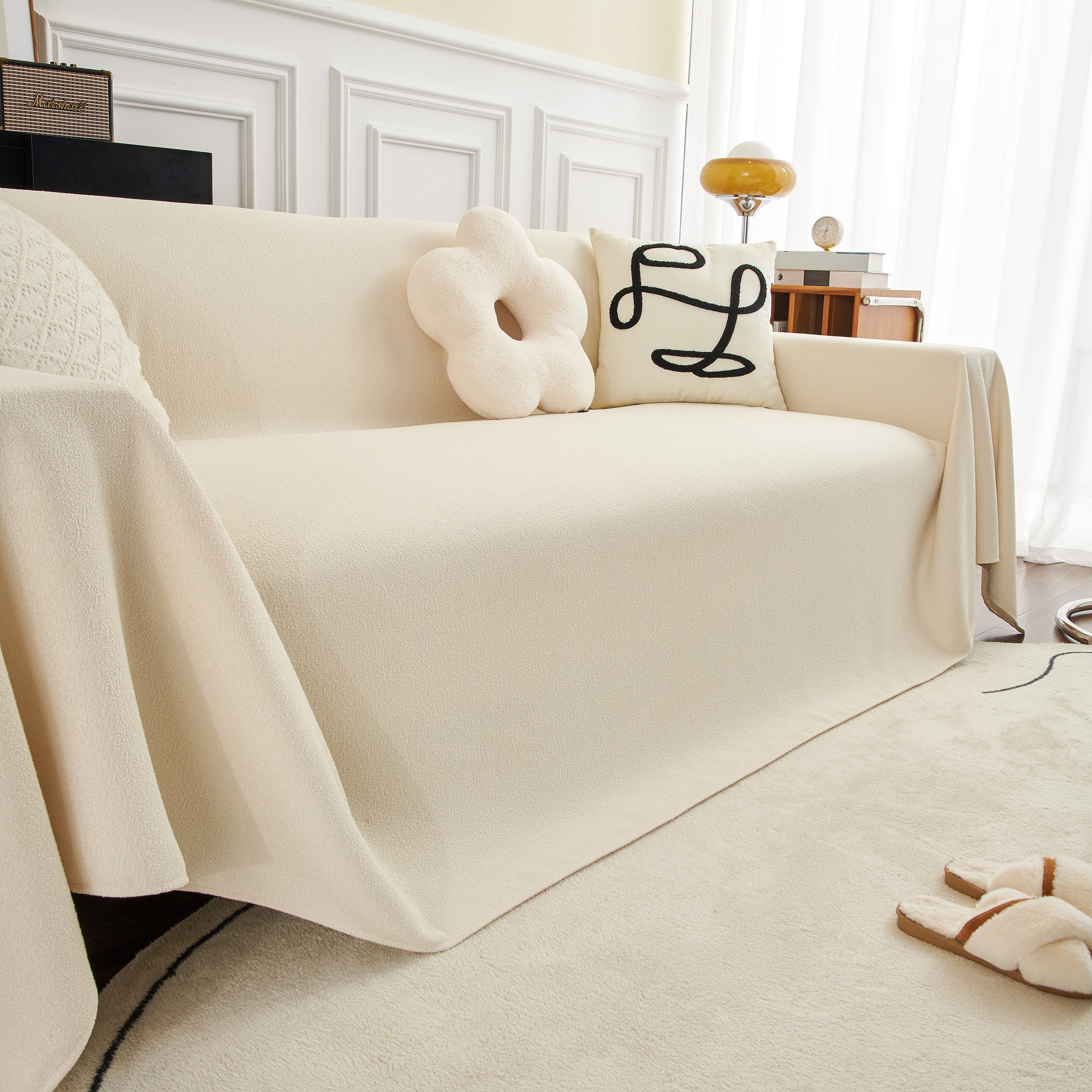 Teddy Throw Blanket and Stylish Slipcover for Couch, Waterproof Sofa Cover for Pets