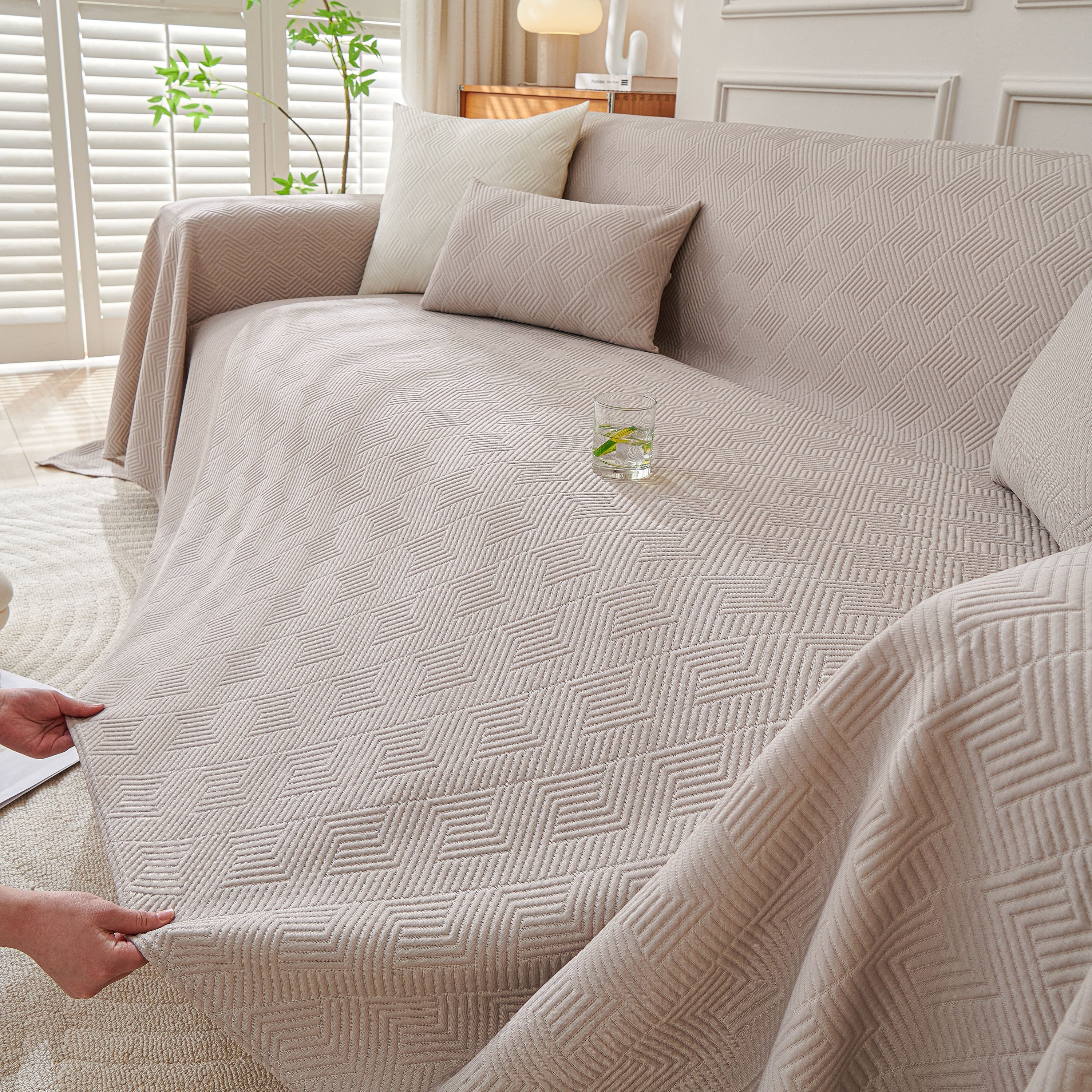 Cooling Scratch Proof Large Sofa Throw Cover, Geometric Texture Couch Protector