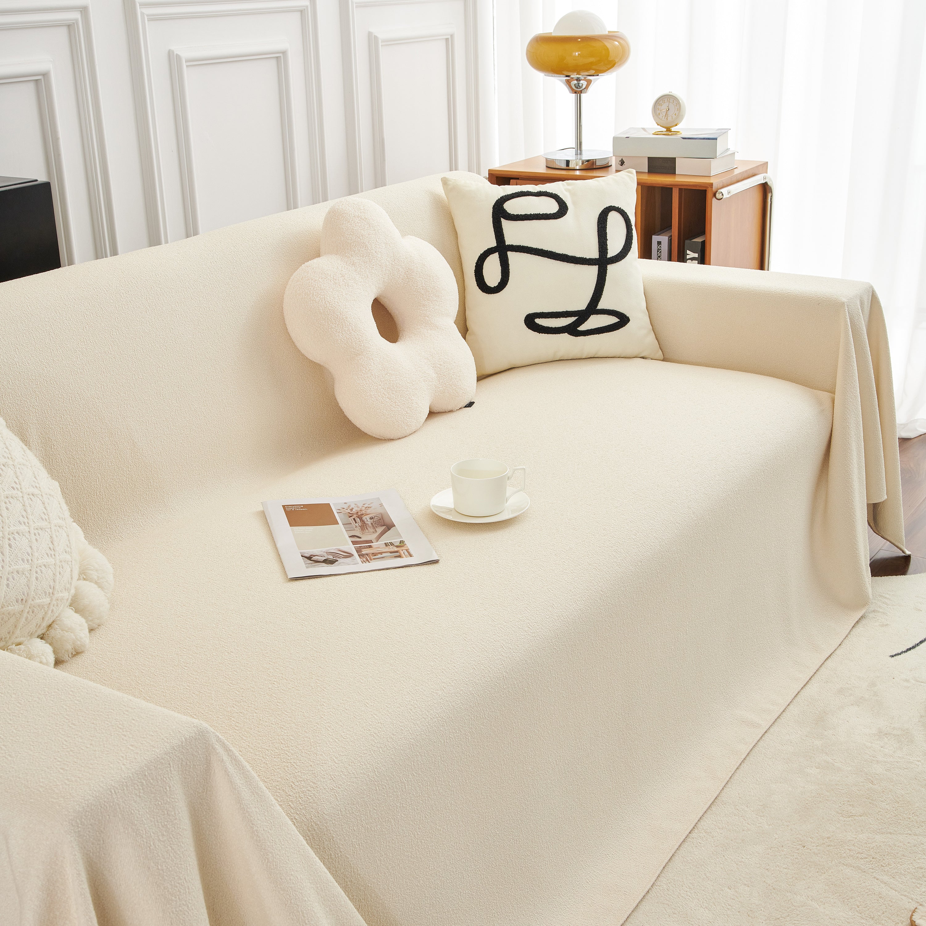 Teddy Throw Blanket and Stylish Slipcover for Couch, Waterproof Sofa Cover for Pets