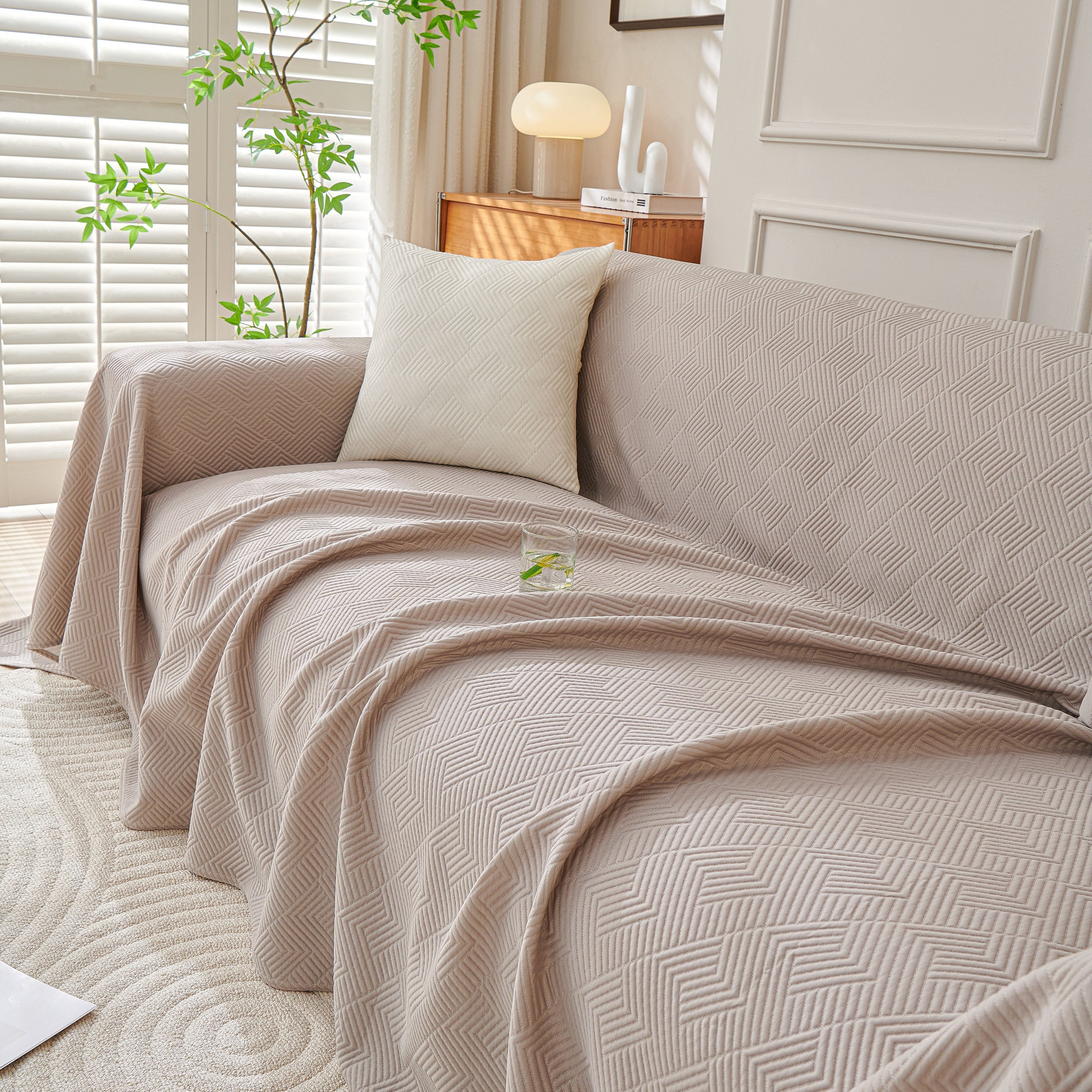 Cooling Scratch Proof Large Sofa Throw Cover, Geometric Texture Couch Protector