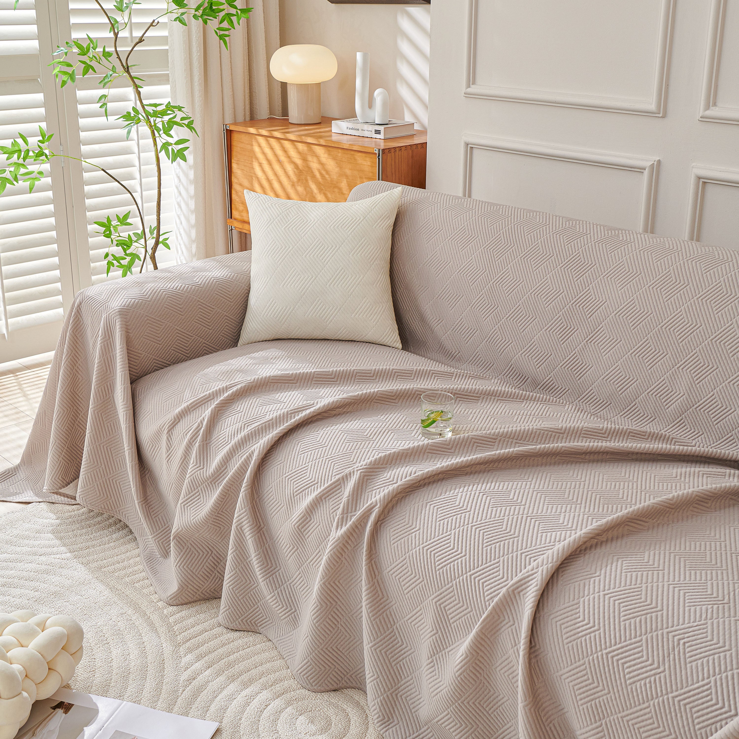 Cooling Scratch Proof Large Sofa Throw Cover, Geometric Texture Couch Protector