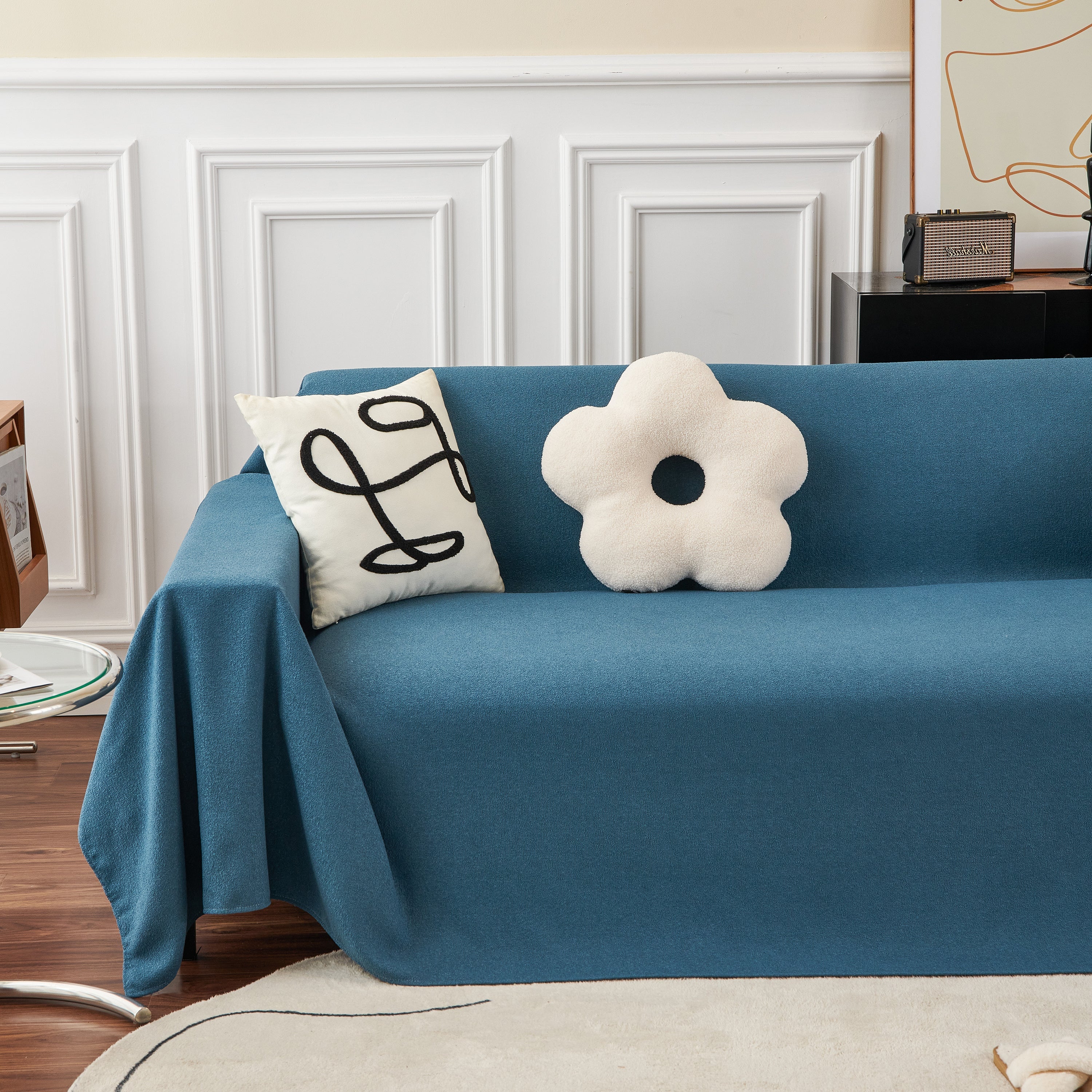 Teddy Throw Blanket and Stylish Slipcover for Couch, Waterproof Sofa Cover for Pets