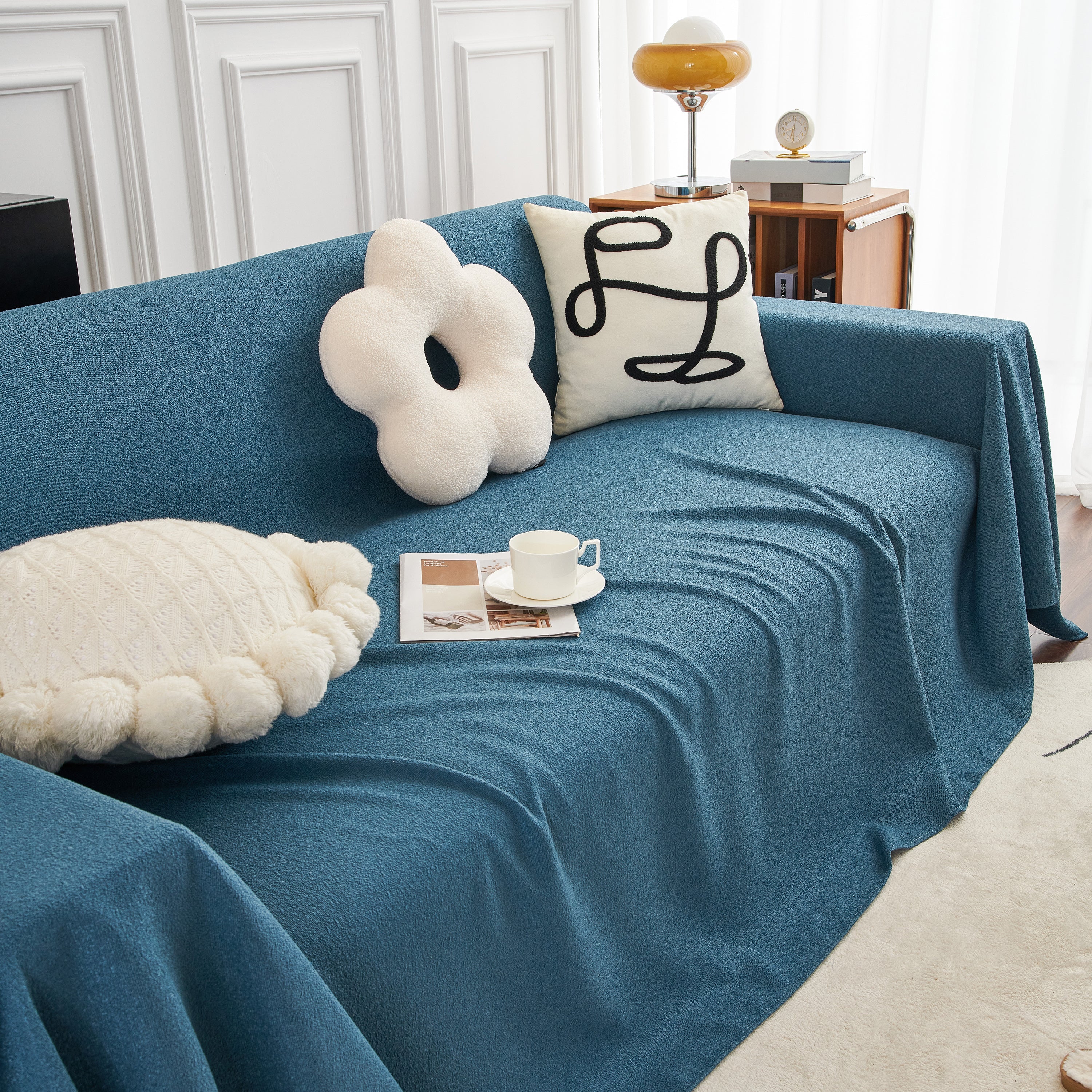 Teddy Throw Blanket and Stylish Slipcover for Couch, Waterproof Sofa Cover for Pets