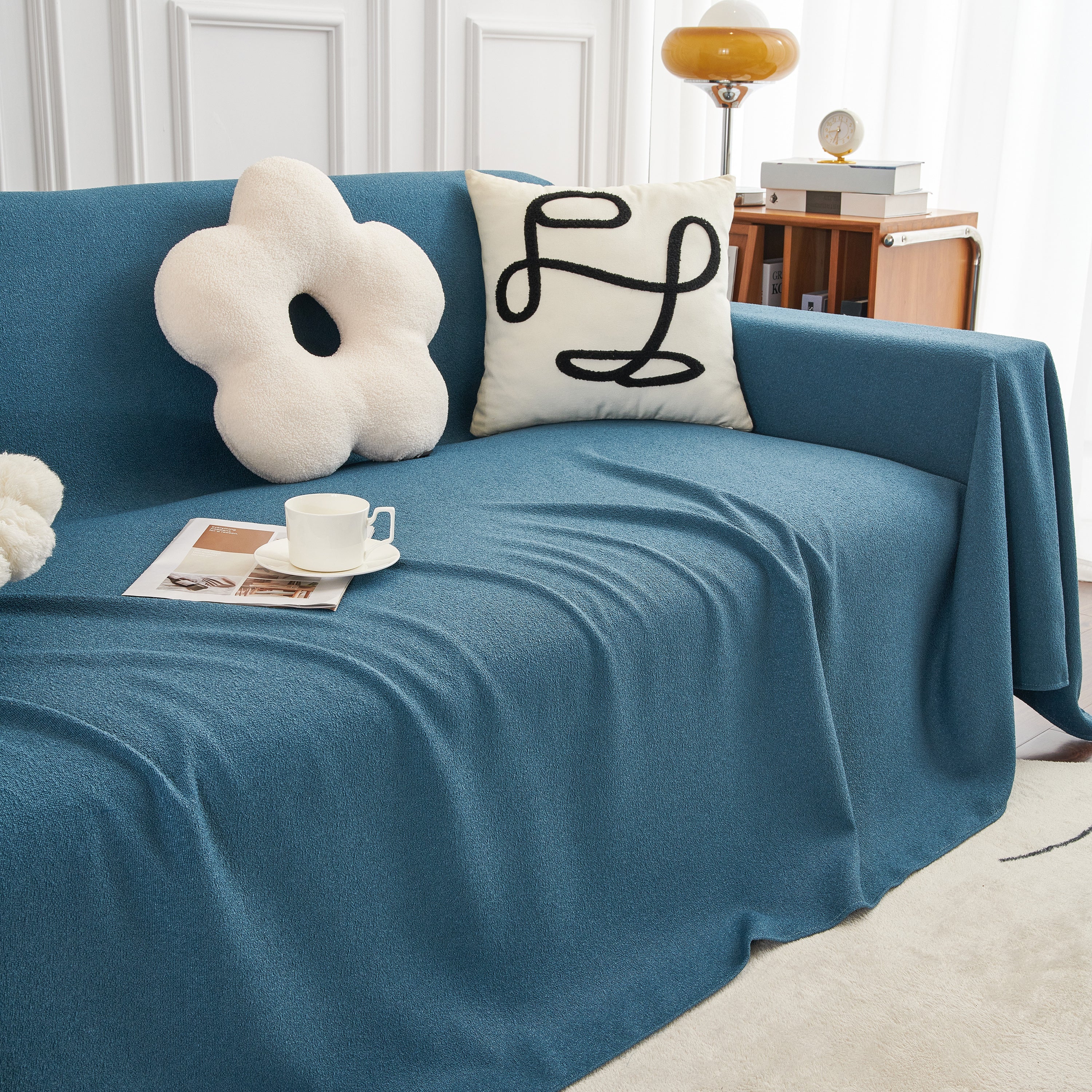 Teddy Throw Blanket and Stylish Slipcover for Couch, Waterproof Sofa Cover for Pets