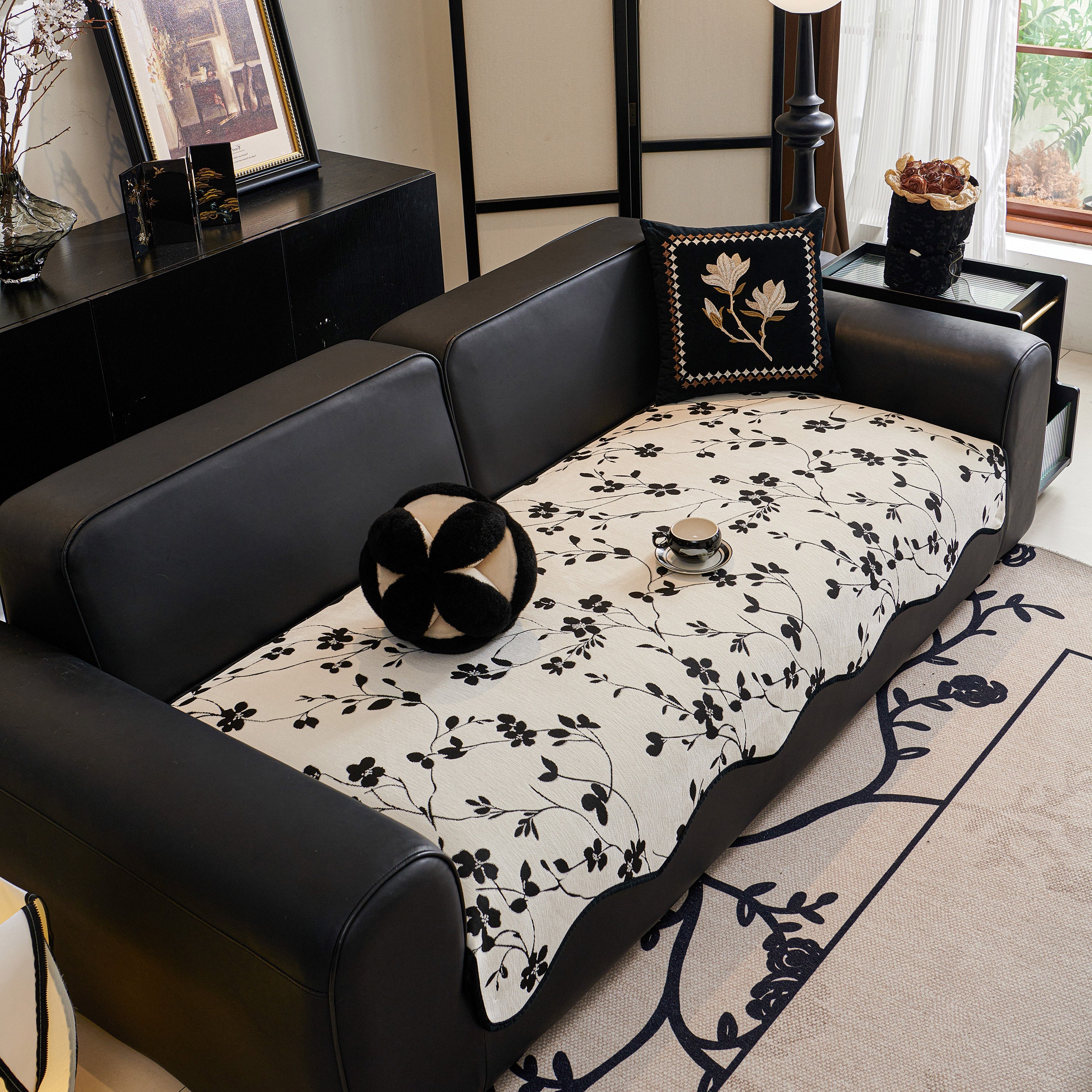 Floral Chenille Couch Cover, Non-Slip Sofa Slipcover Protector for Furniture