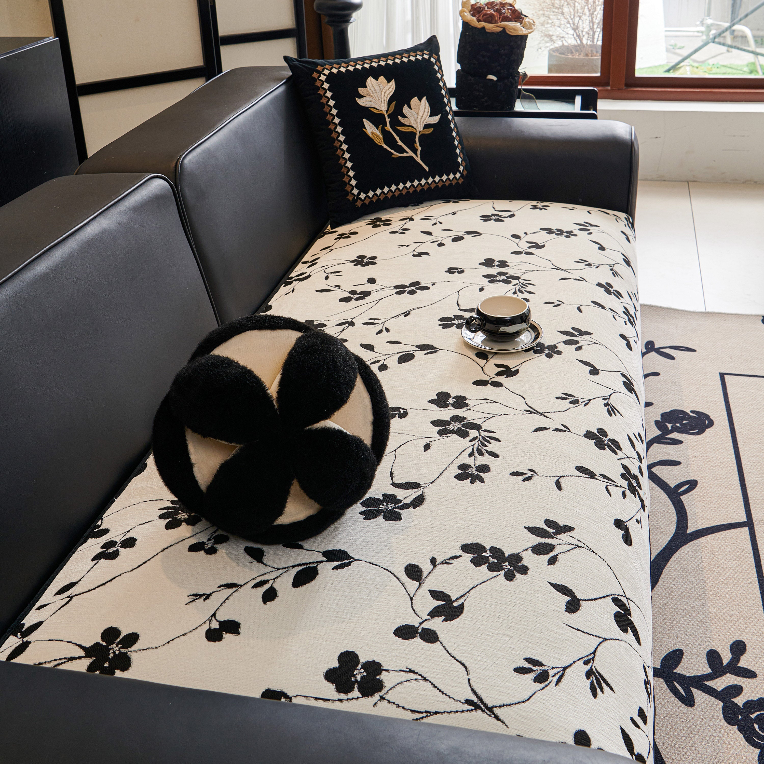 Floral Chenille Couch Cover, Non-Slip Sofa Slipcover Protector for Furniture