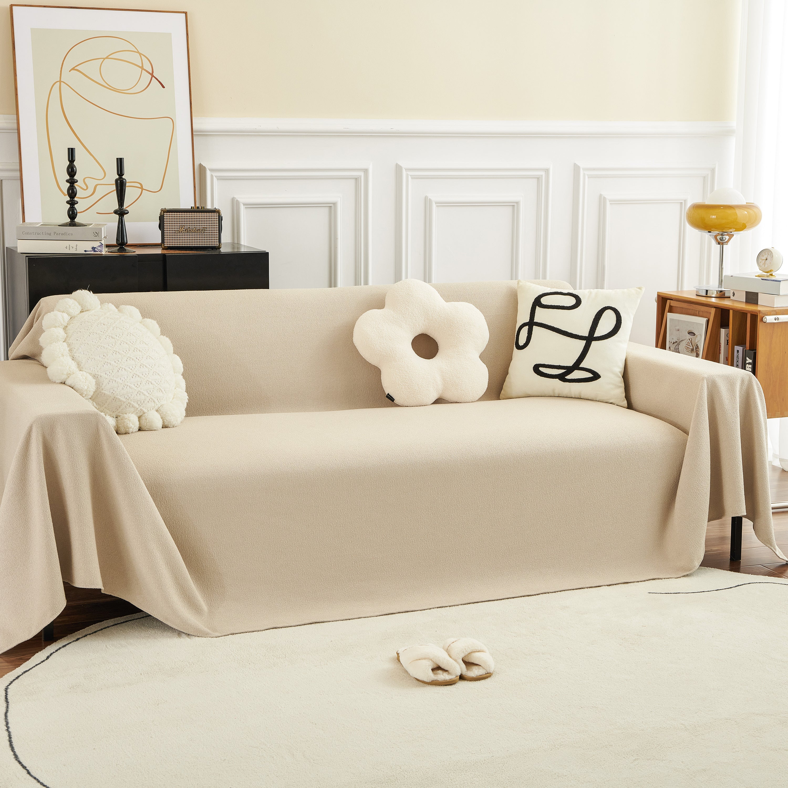 Teddy Throw Blanket and Stylish Slipcover for Couch, Waterproof Sofa Cover for Pets