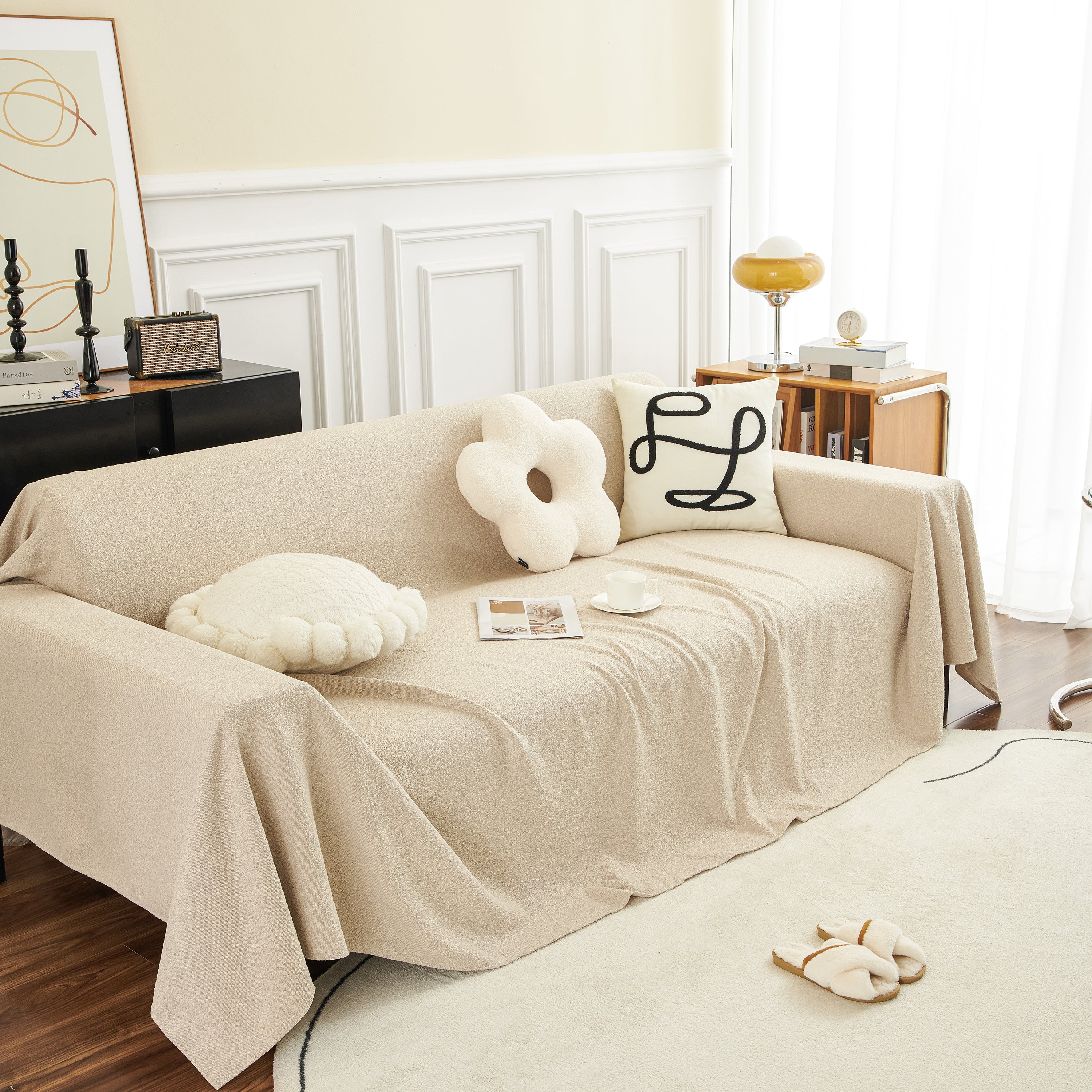 Teddy Throw Blanket and Stylish Slipcover for Couch, Waterproof Sofa Cover for Pets