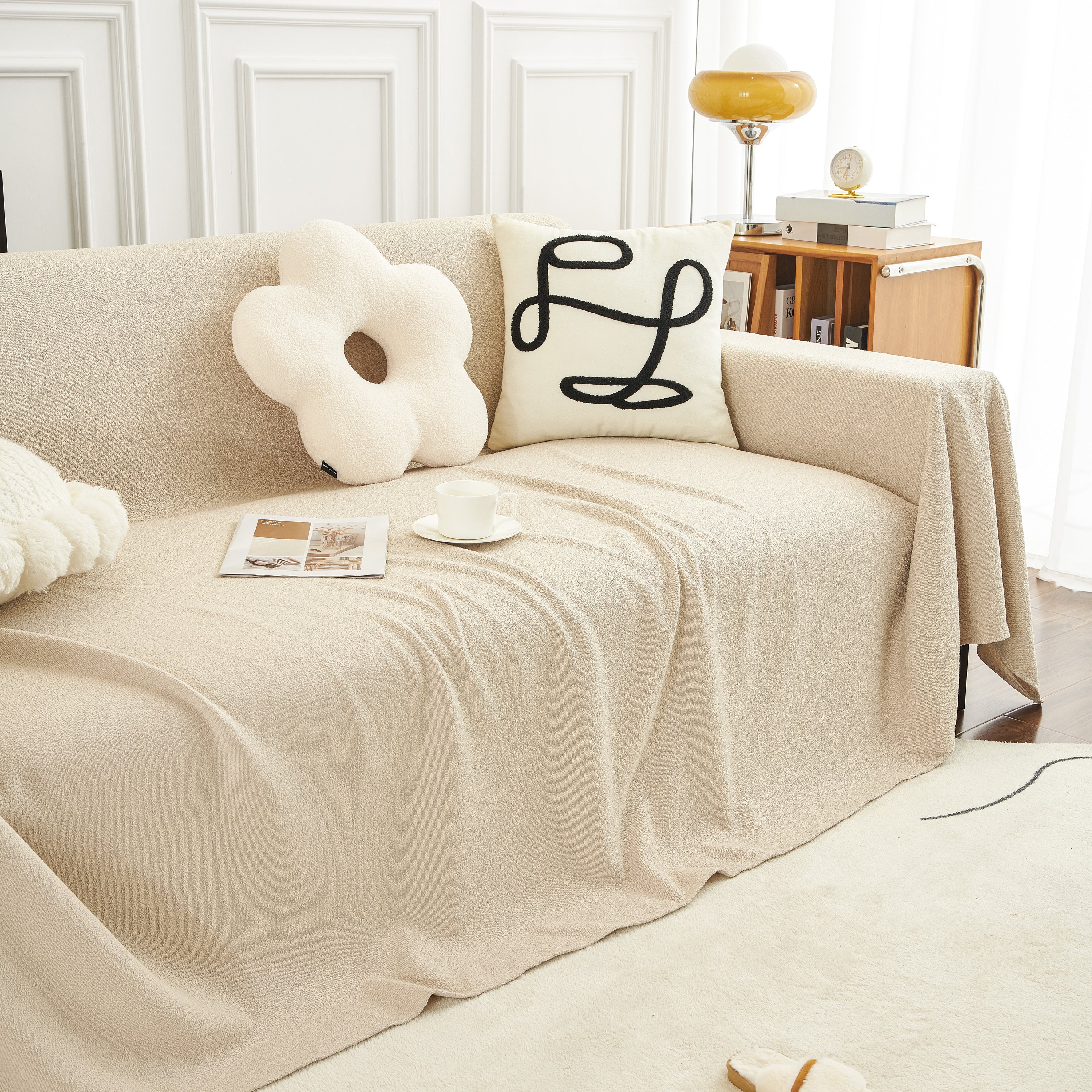 Teddy Throw Blanket and Stylish Slipcover for Couch, Waterproof Sofa Cover for Pets