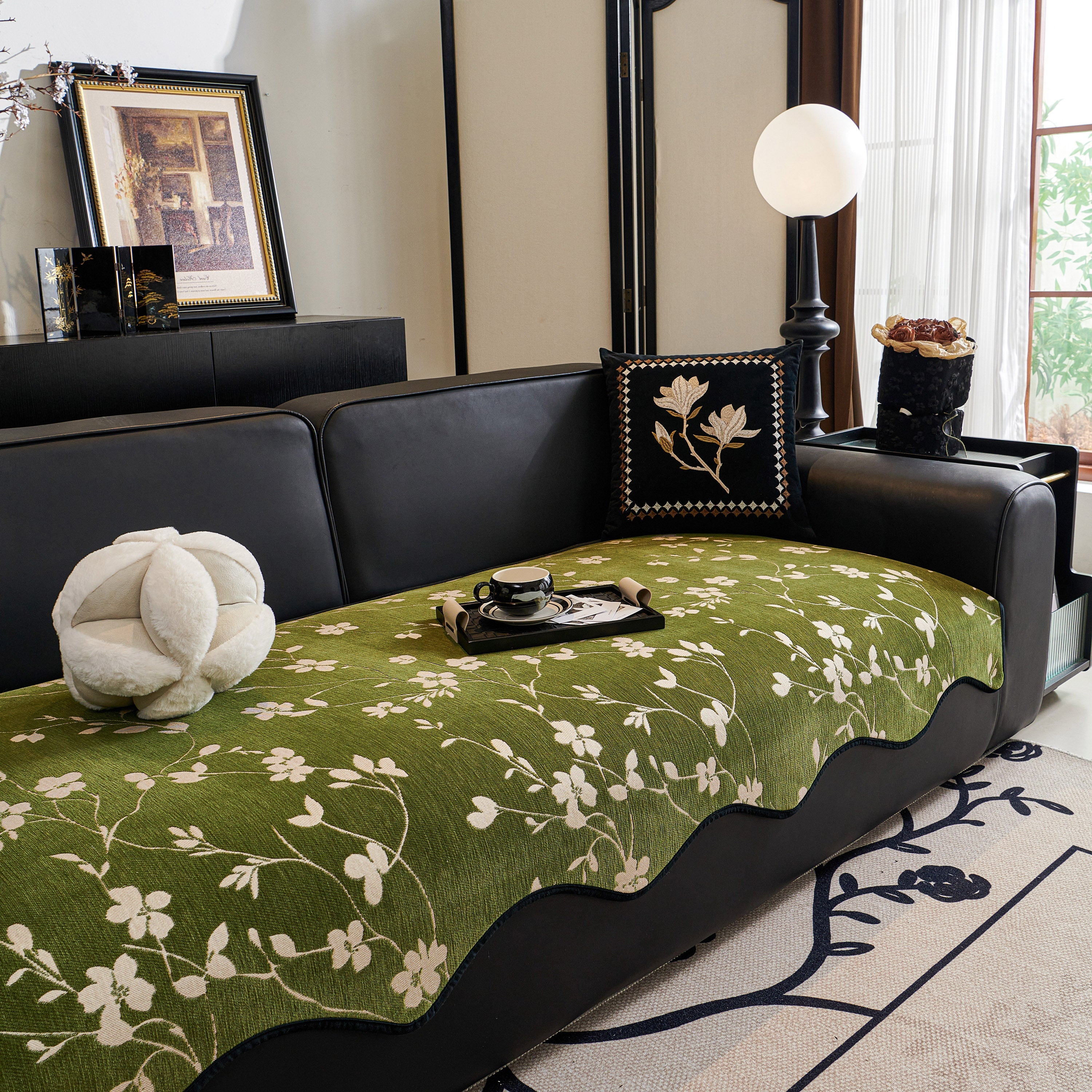 Floral Chenille Couch Cover, Non-Slip Sofa Slipcover Protector for Furniture