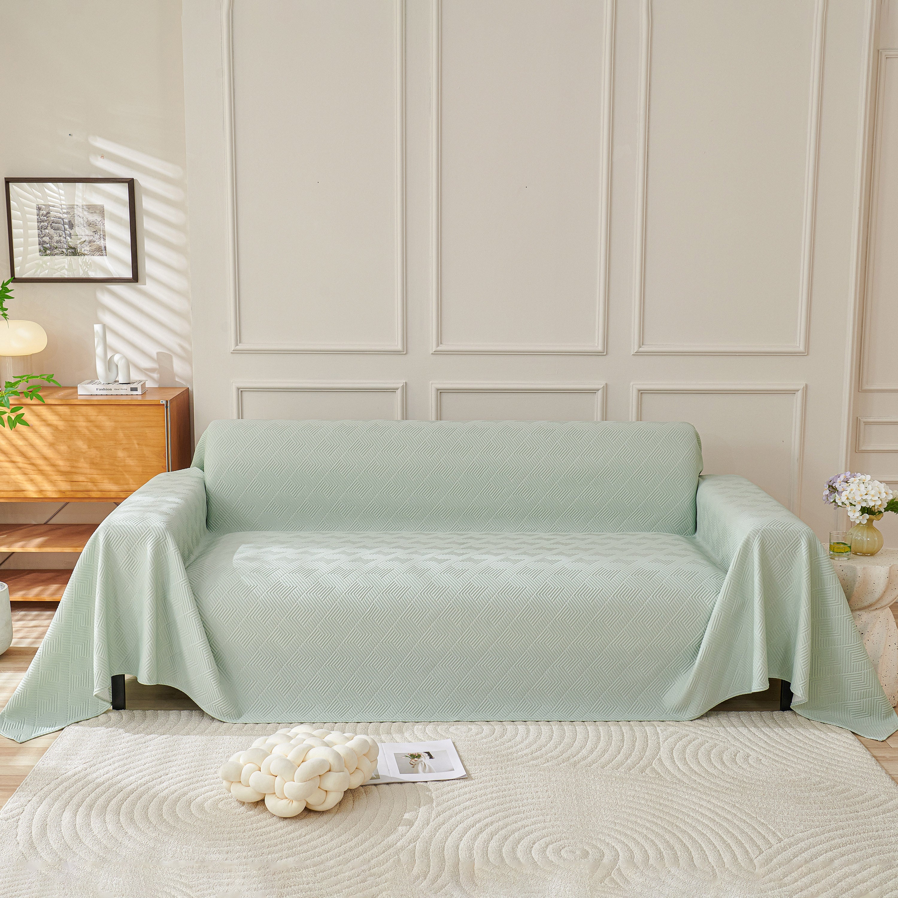 Cooling Scratch Proof Large Sofa Throw Cover, Geometric Texture Couch Protector