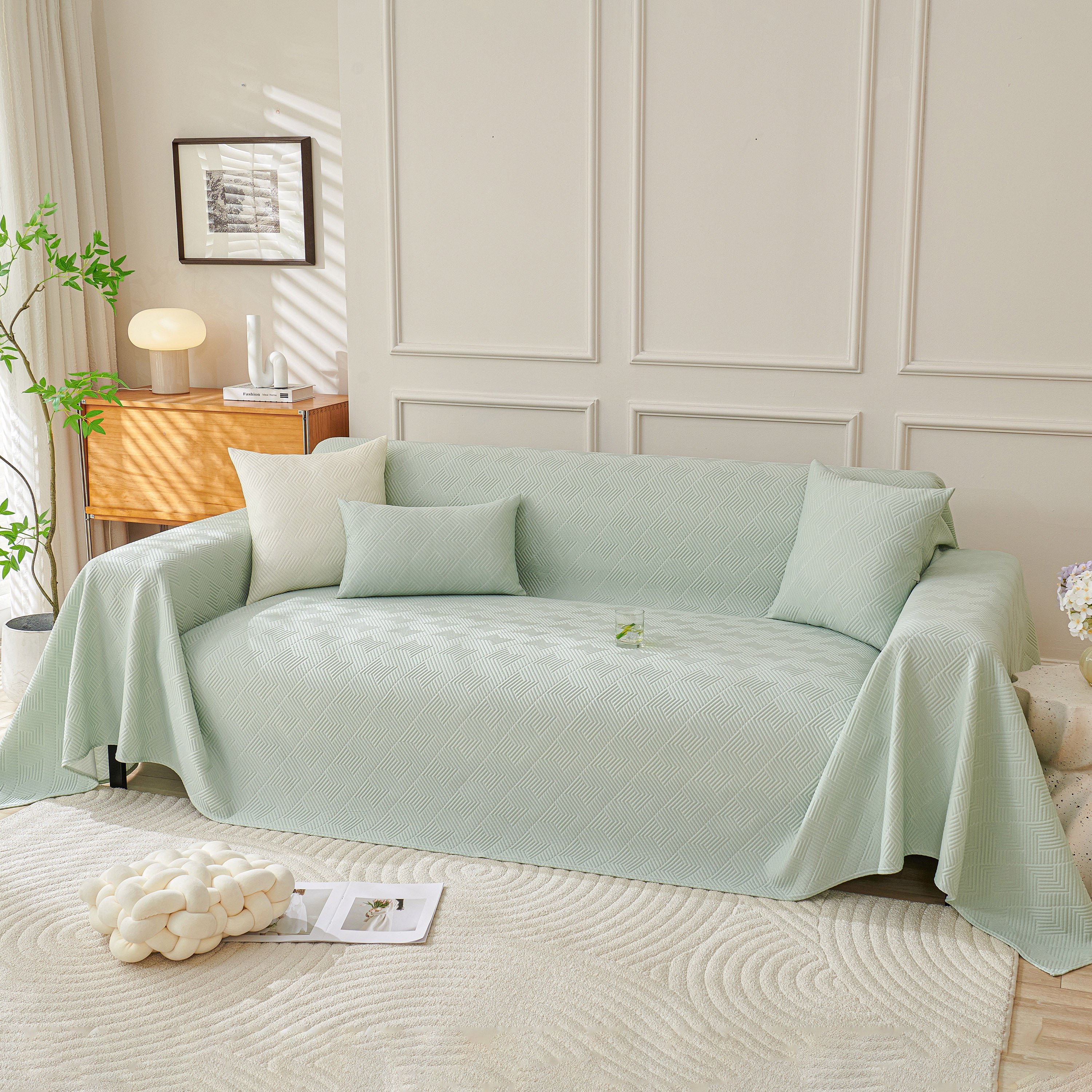 Cooling Scratch Proof Large Sofa Throw Cover, Geometric Texture Couch Protector