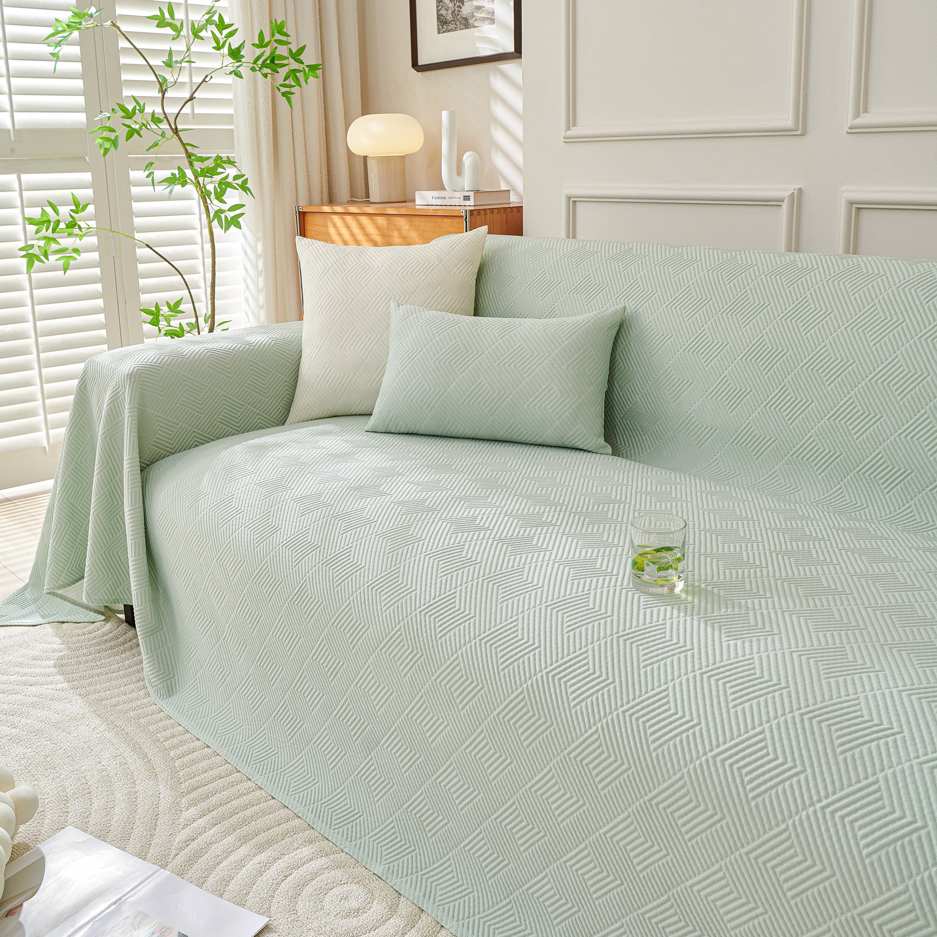 Cooling Scratch Proof Large Sofa Throw Cover, Geometric Texture Couch Protector