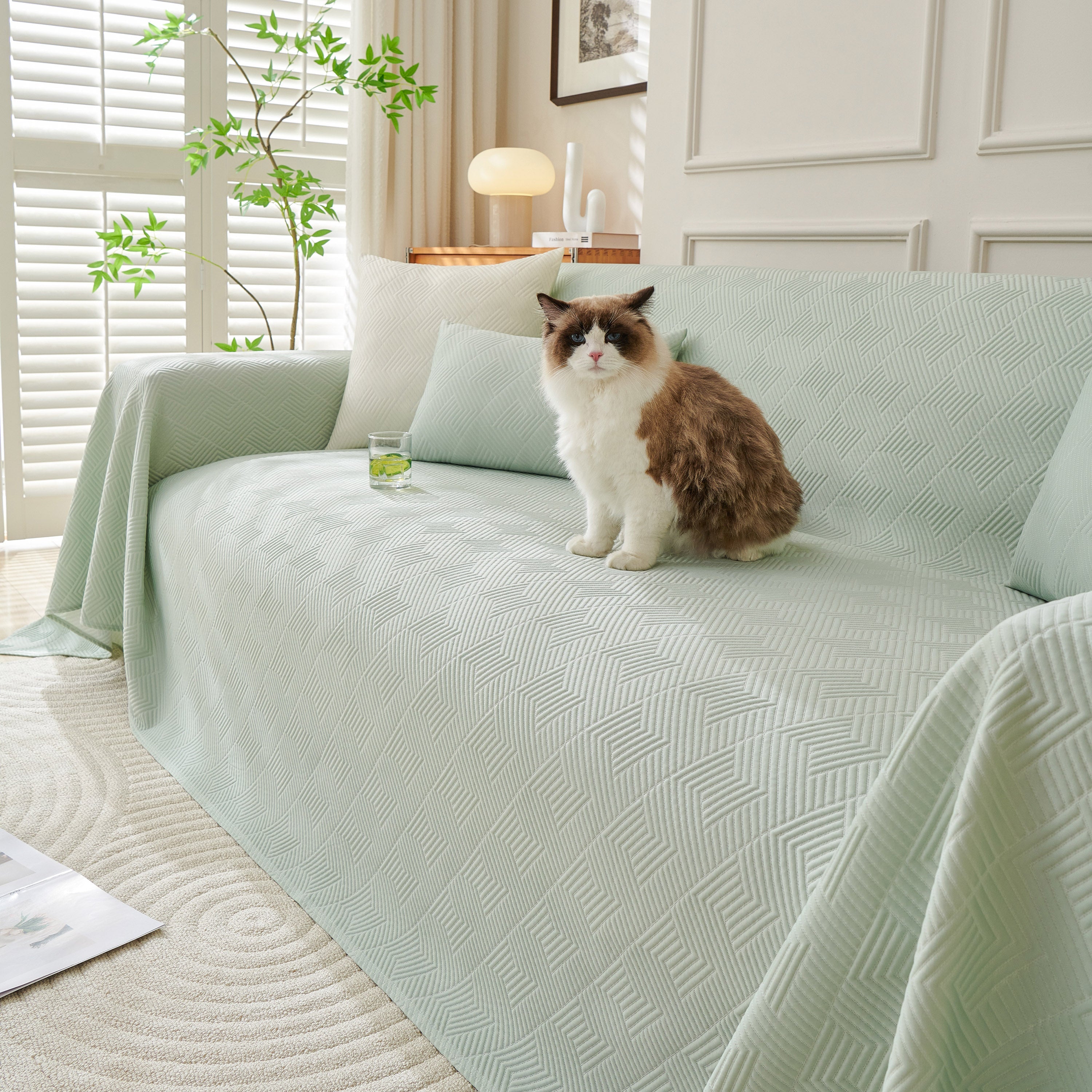 Cooling Scratch Proof Large Sofa Throw Cover, Geometric Texture Couch Protector