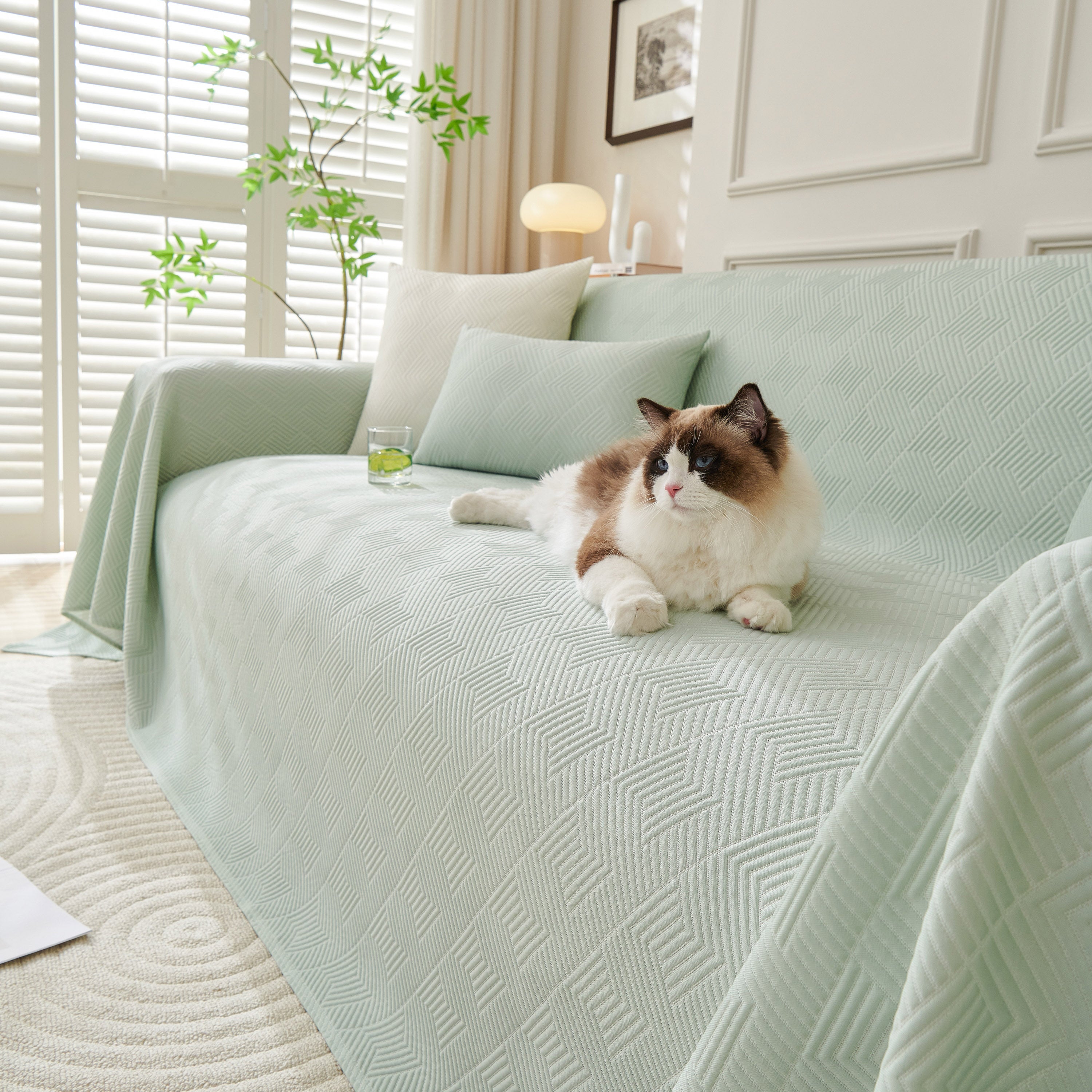 Cooling Scratch Proof Large Sofa Throw Cover, Geometric Texture Couch Protector