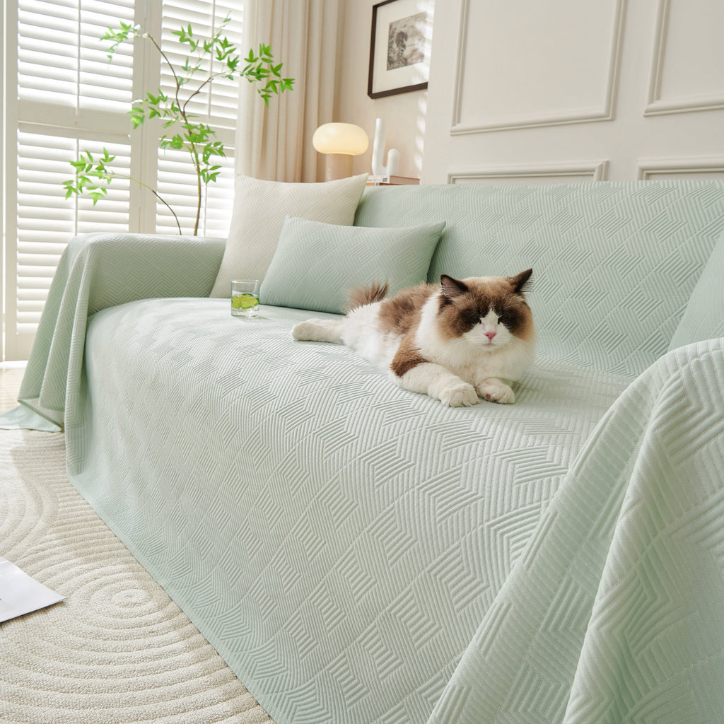 Cooling Scratch Proof Large Sofa Throw Cover, Geometric Texture Couch Protector