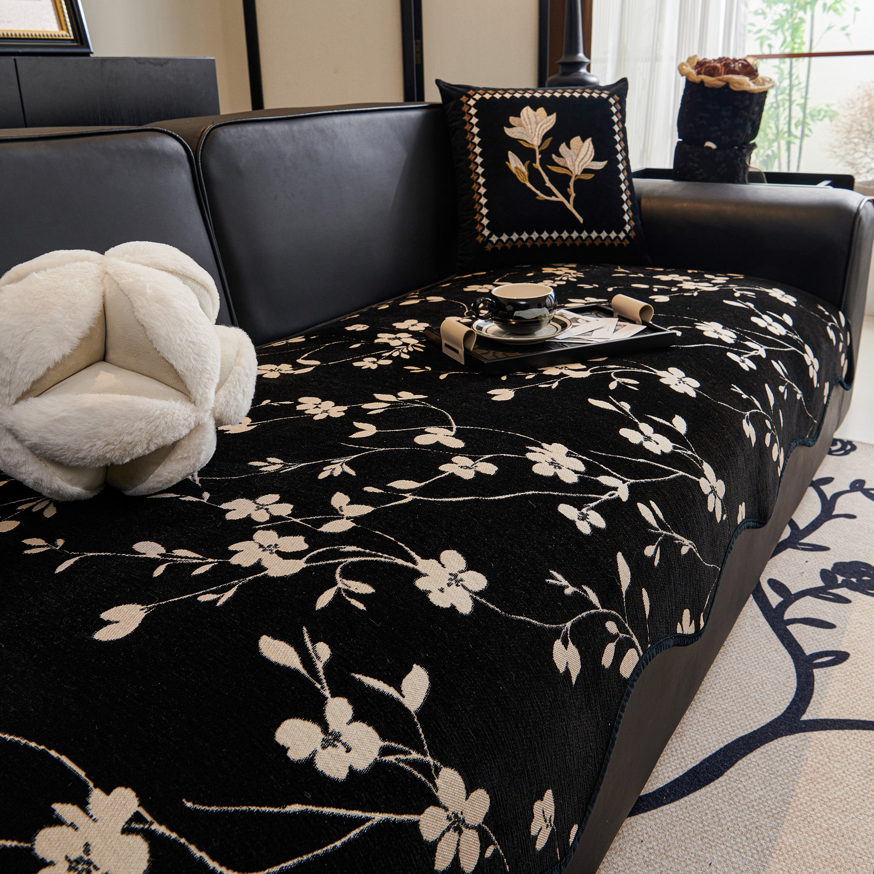Floral Chenille Couch Cover, Non-Slip Sofa Slipcover Protector for Furniture