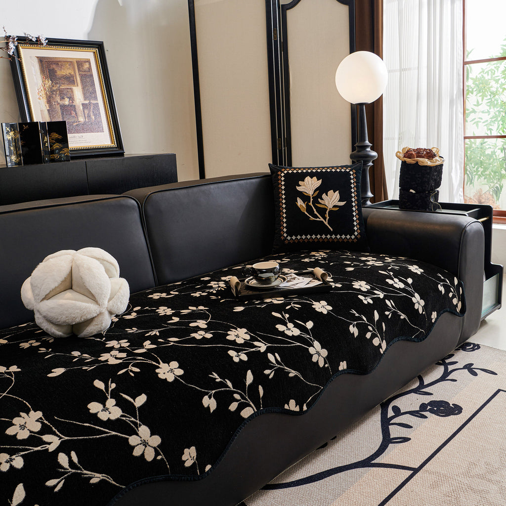 Floral Chenille Couch Cover, Non-Slip Sofa Slipcover Protector for Furniture