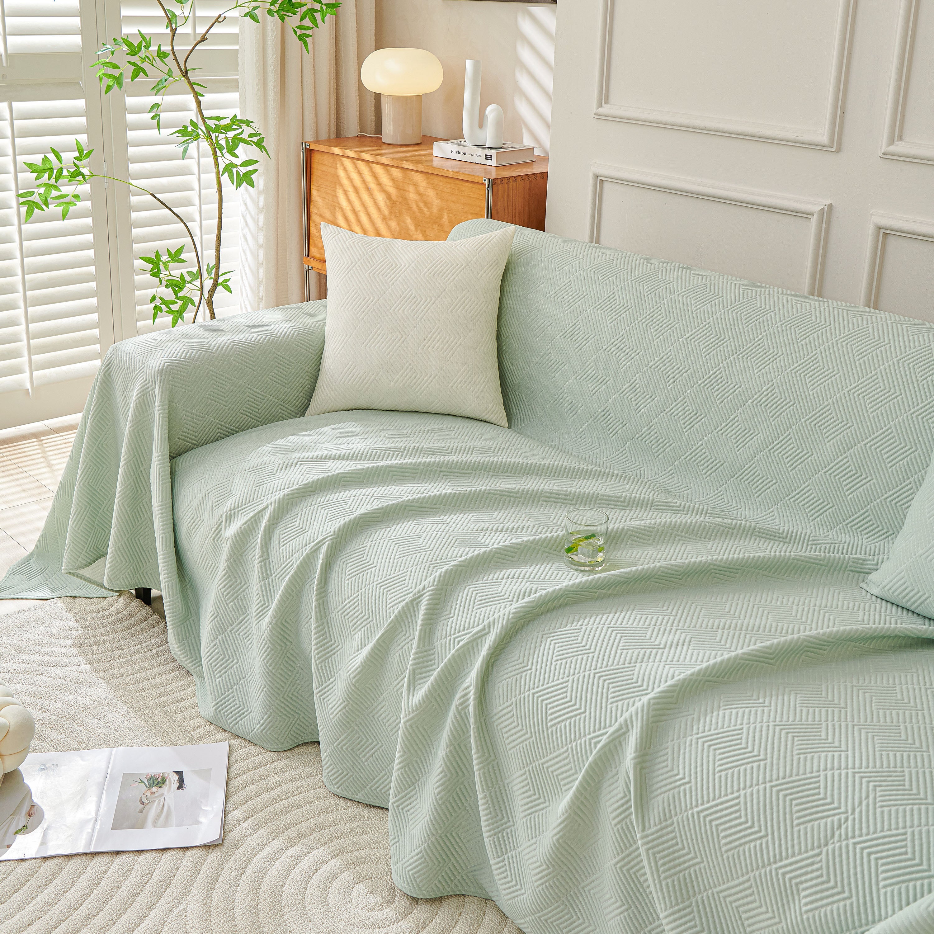 Cooling Scratch Proof Large Sofa Throw Cover, Geometric Texture Couch Protector