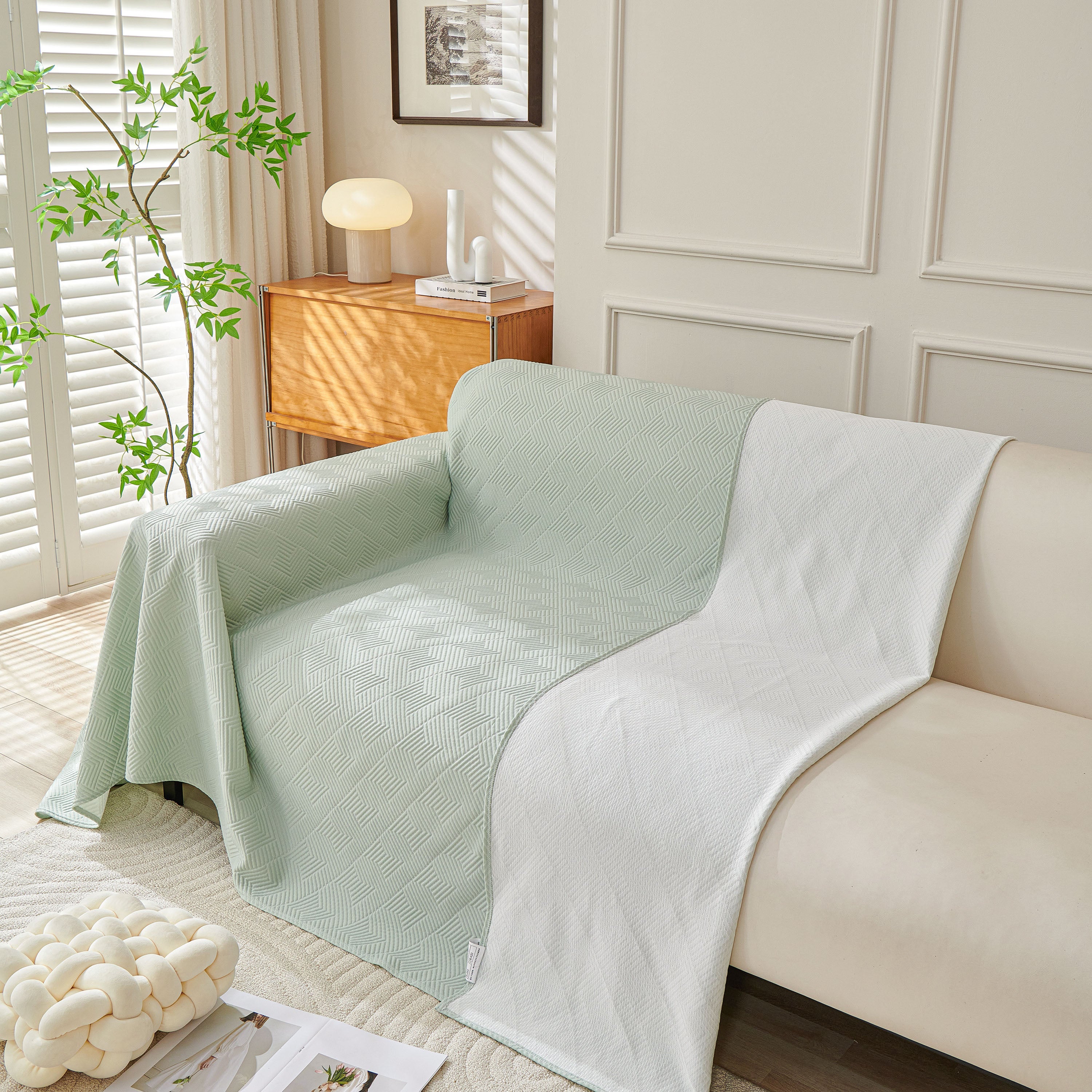 Cooling Scratch Proof Large Sofa Throw Cover, Geometric Texture Couch Protector