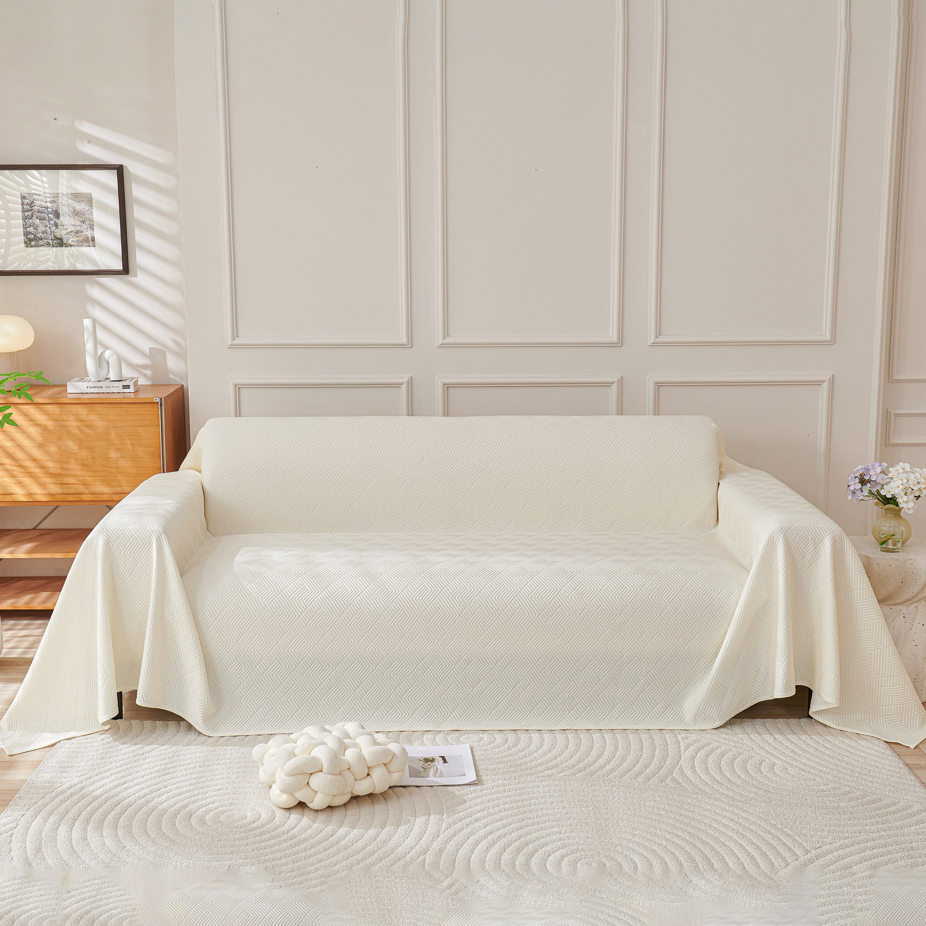 Cooling Scratch Proof Large Sofa Throw Cover, Geometric Texture Couch Protector