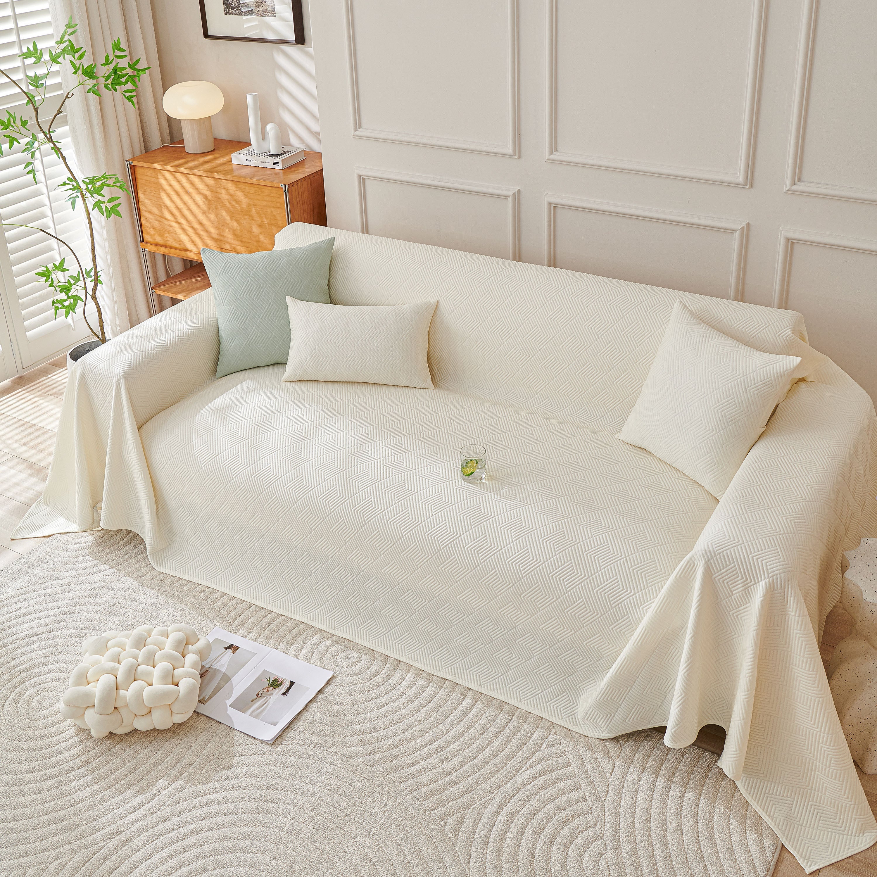 Cooling Scratch Proof Large Sofa Throw Cover, Geometric Texture Couch Protector