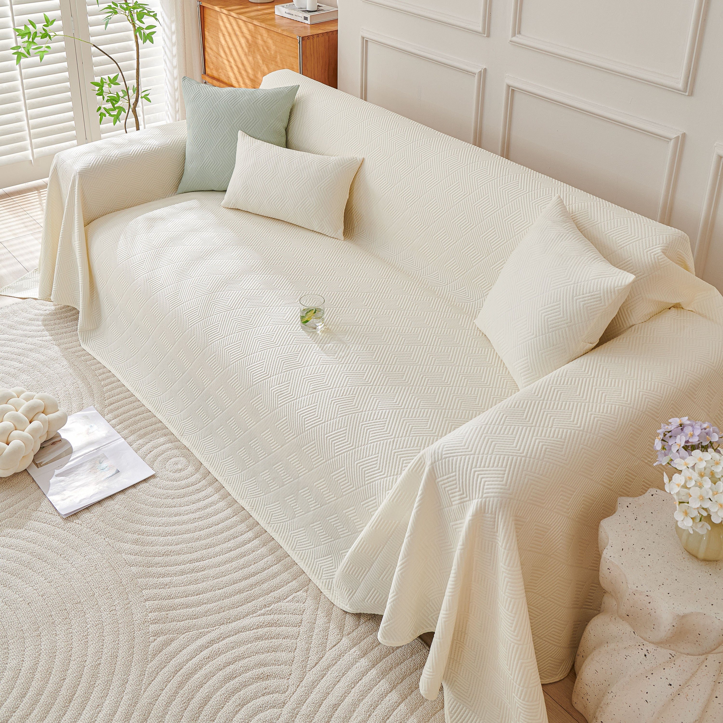 Cooling Scratch Proof Large Sofa Throw Cover, Geometric Texture Couch Protector