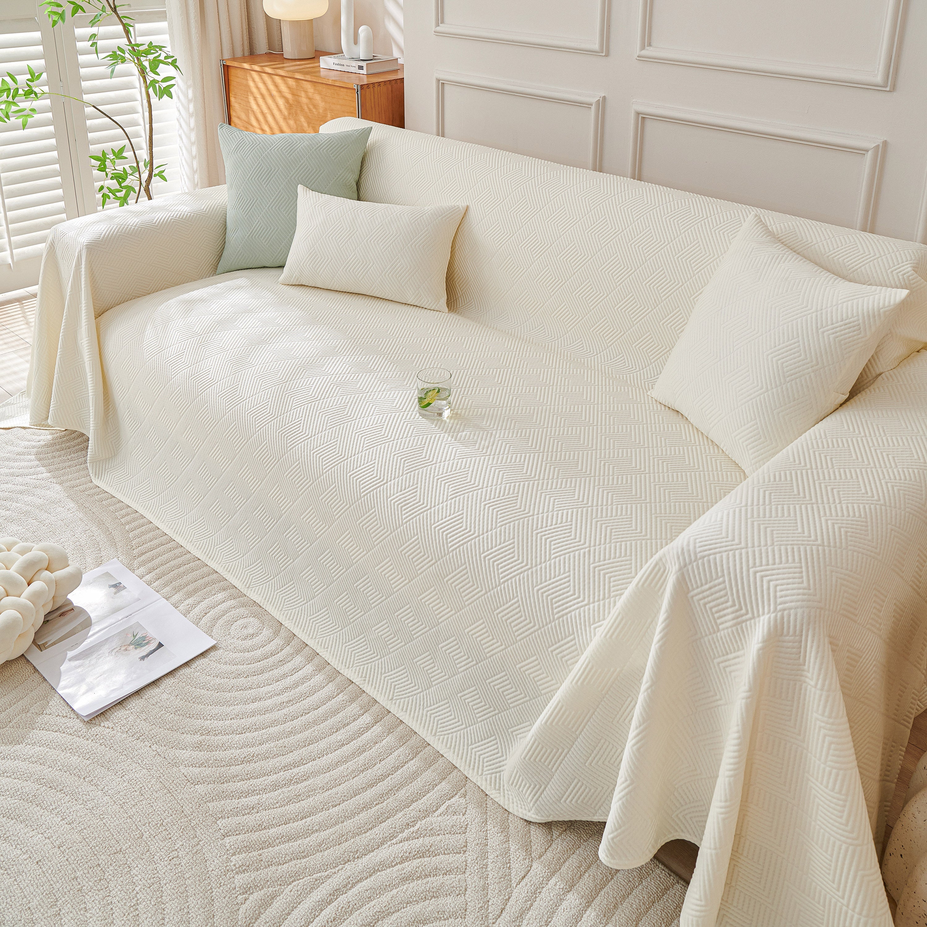 Cooling Scratch Proof Large Sofa Throw Cover, Geometric Texture Couch Protector