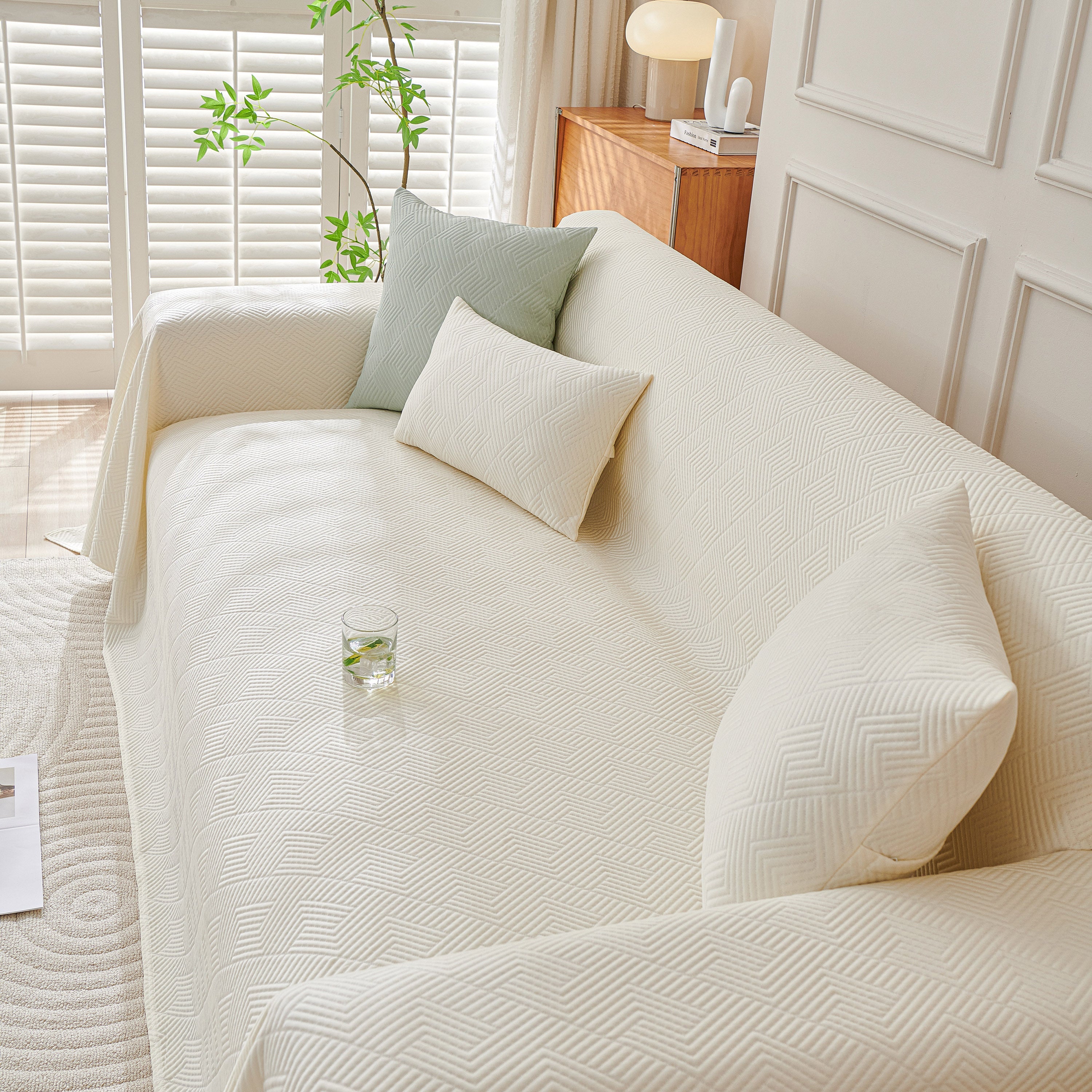 Cooling Scratch Proof Large Sofa Throw Cover, Geometric Texture Couch Protector