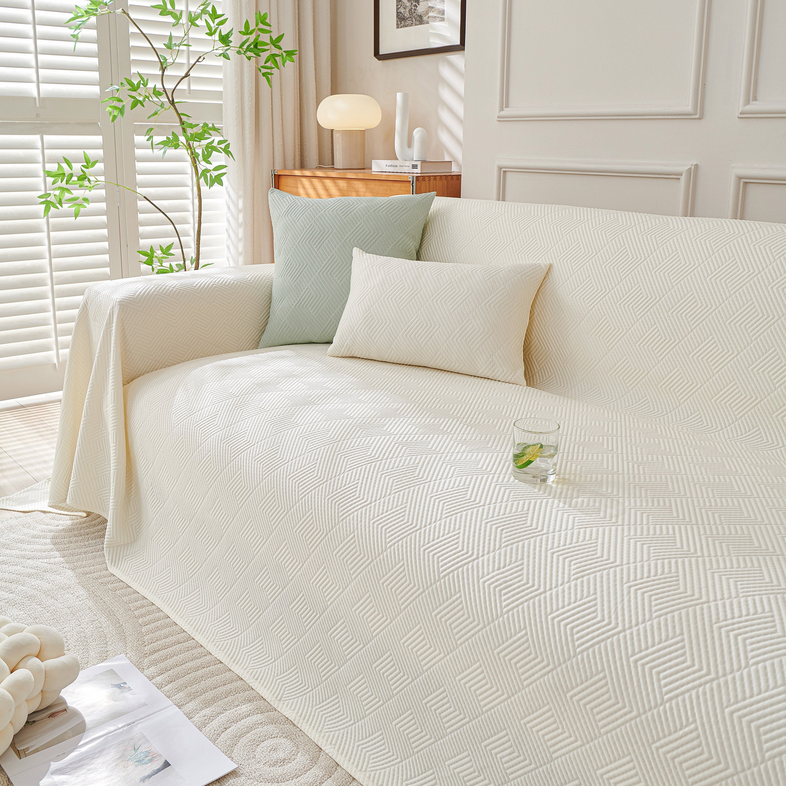 Cooling Scratch Proof Large Sofa Throw Cover, Geometric Texture Couch Protector