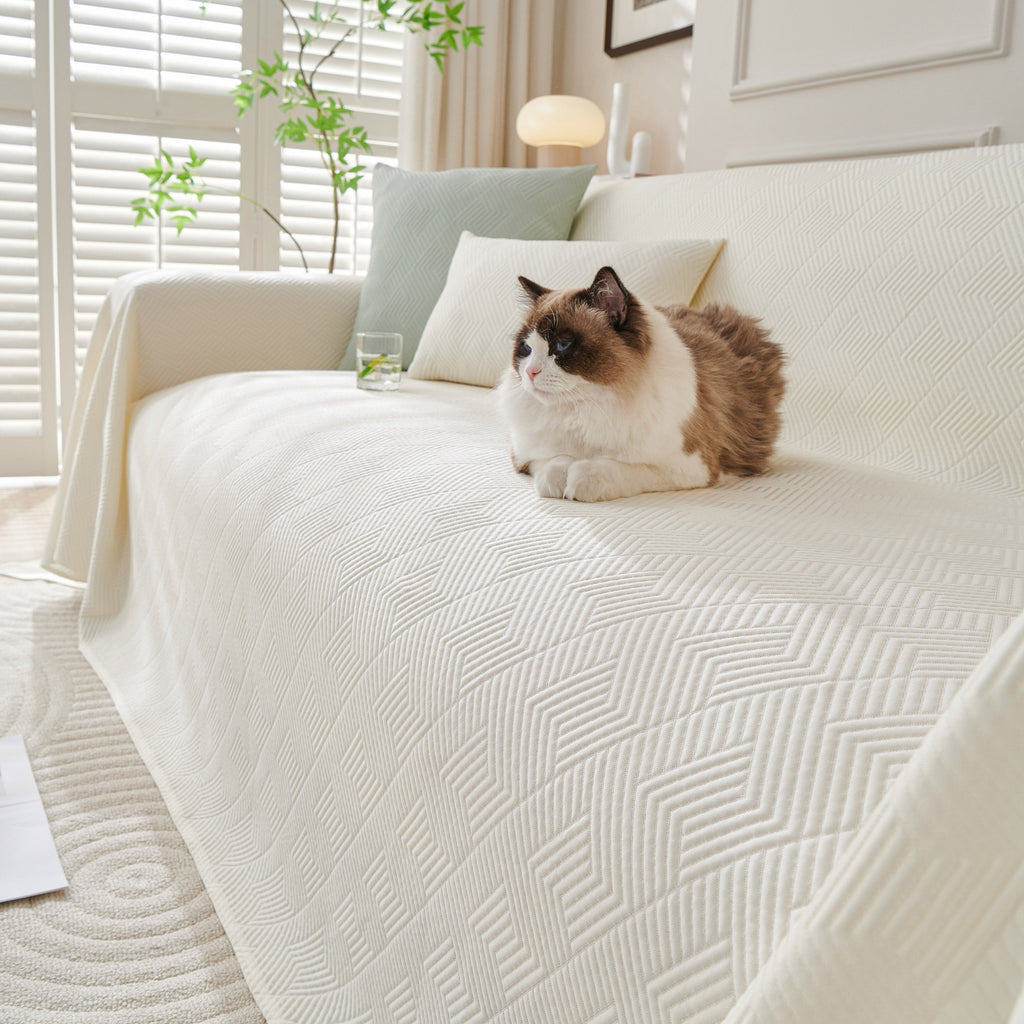 Cooling Scratch Proof Large Sofa Throw Cover, Geometric Texture Couch Protector