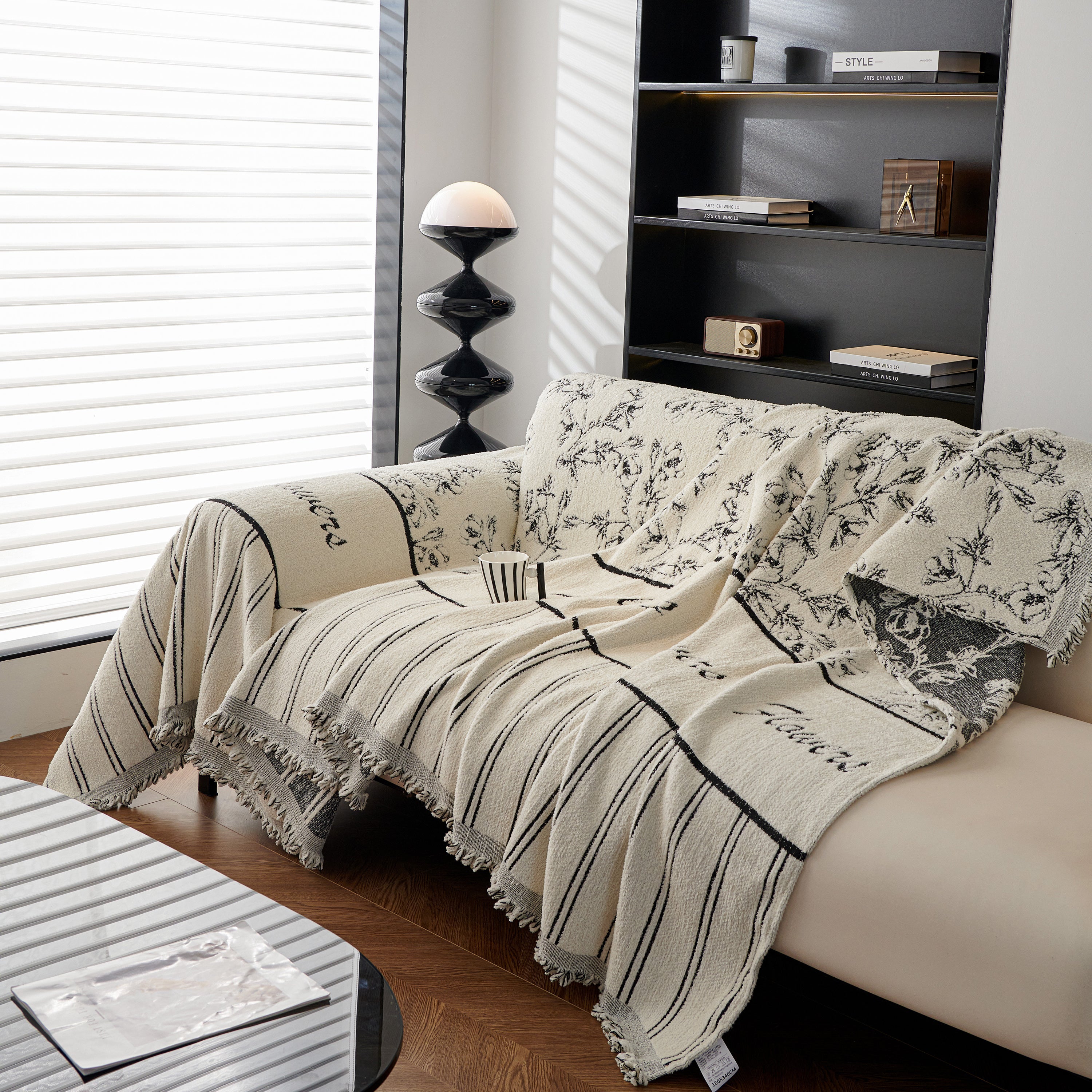 Chenille Striped Floral Couch Cover Sofa Slipcover for Most Shape Sofas, Reversible Sofa Throw Cover